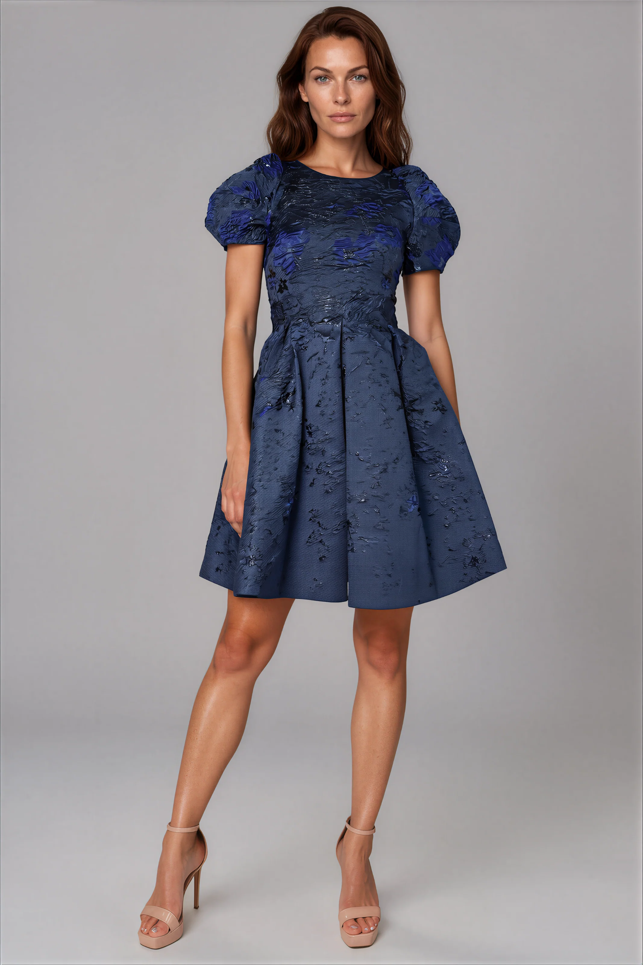Puff Sleeve A-line Brocade Cocktail