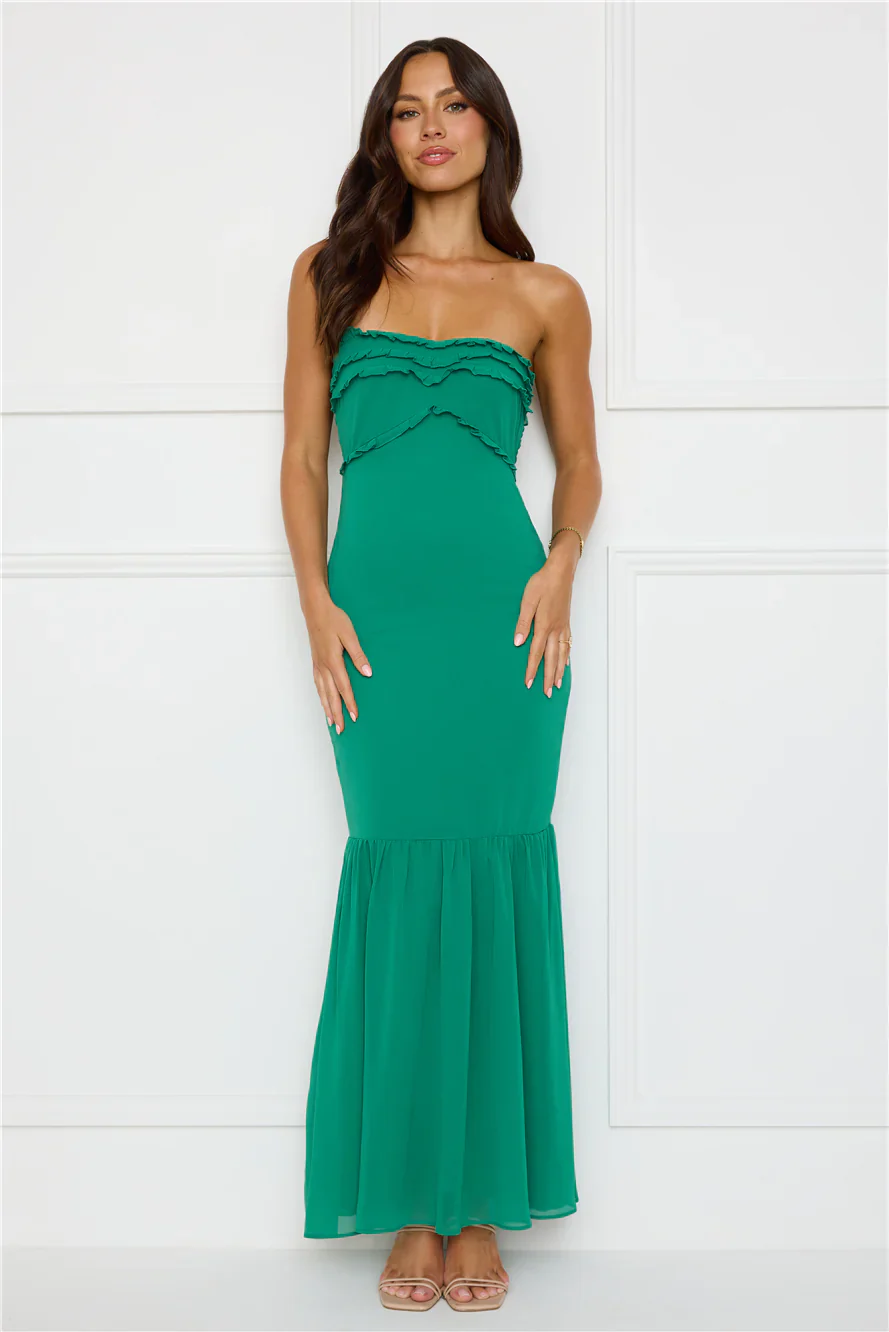 Stylish Snake Strapless Maxi Dress Green - luluinthesky