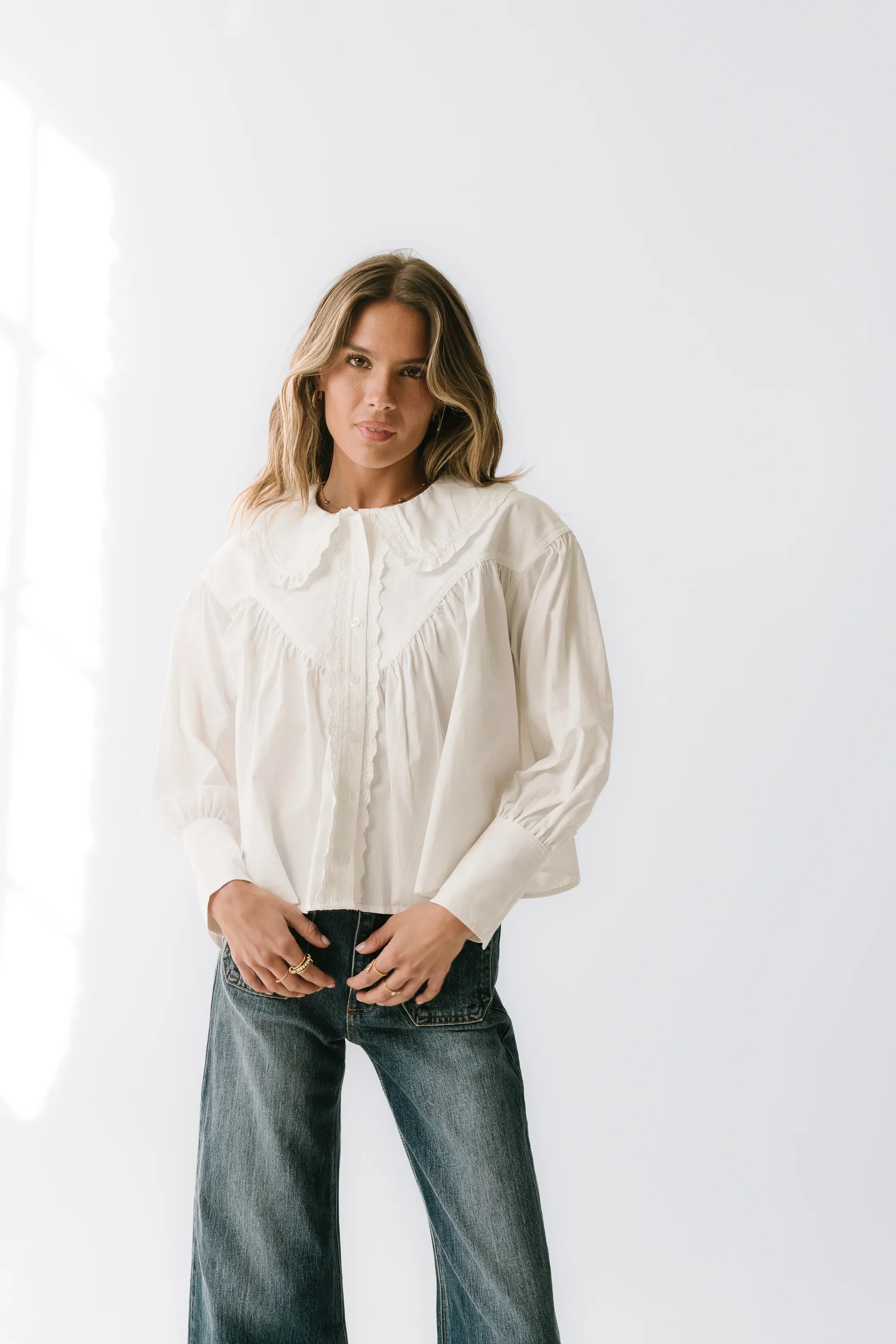 Amelia Collared Blouse in White