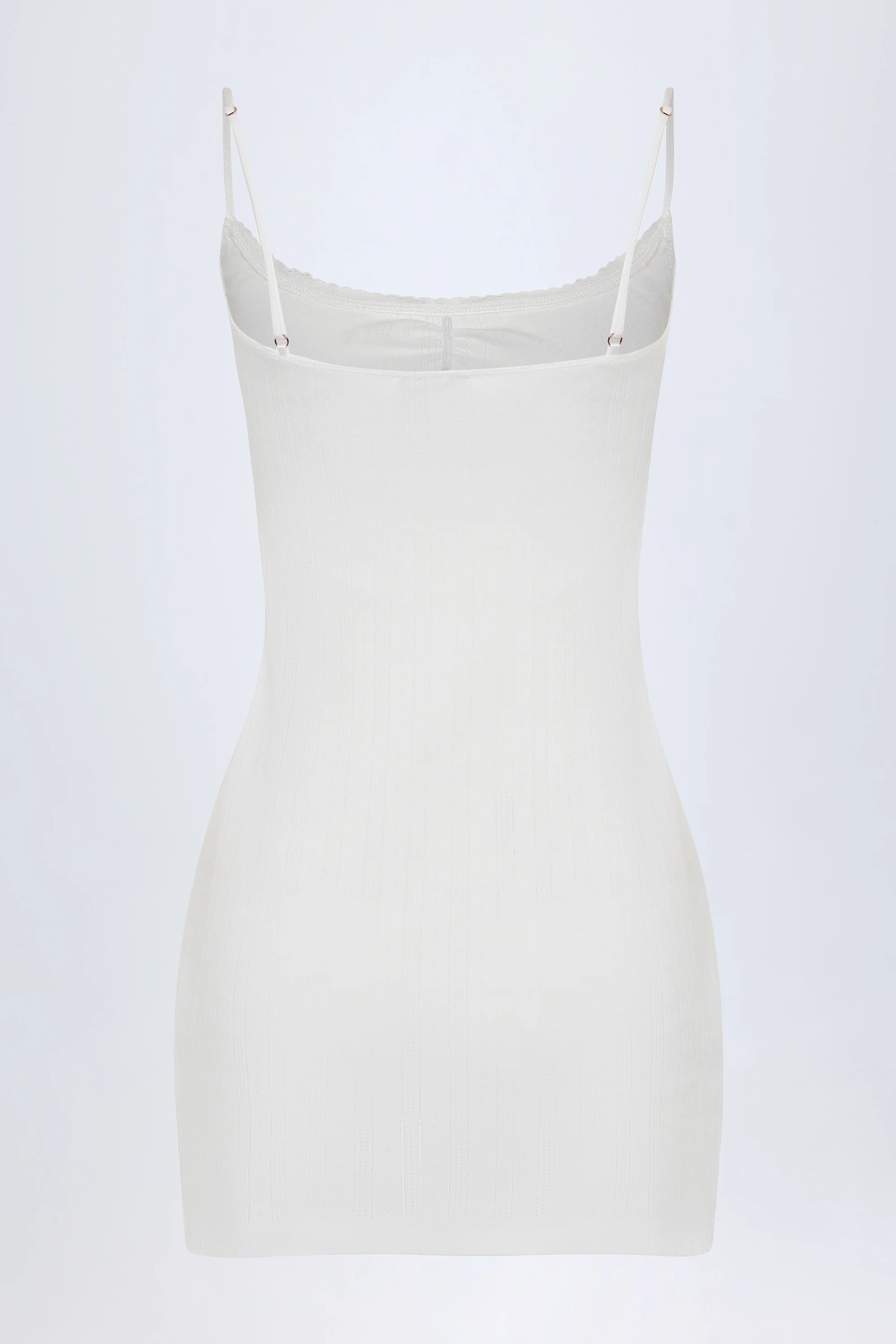 Pointelle Ruched A-Line Mini Dress in White