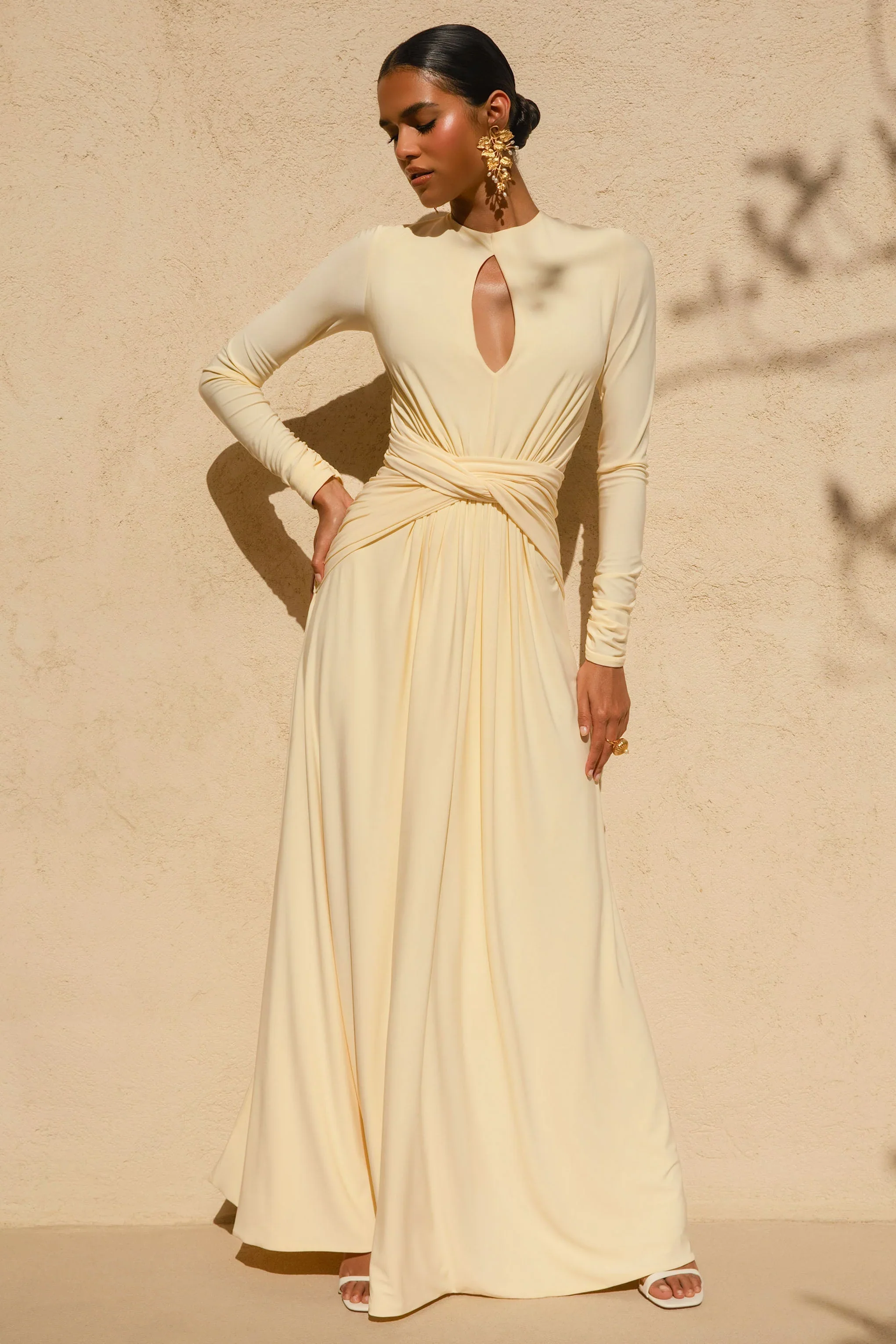 With Me | Lemon High-Neck Maxi Dress With Ruched Detailing
