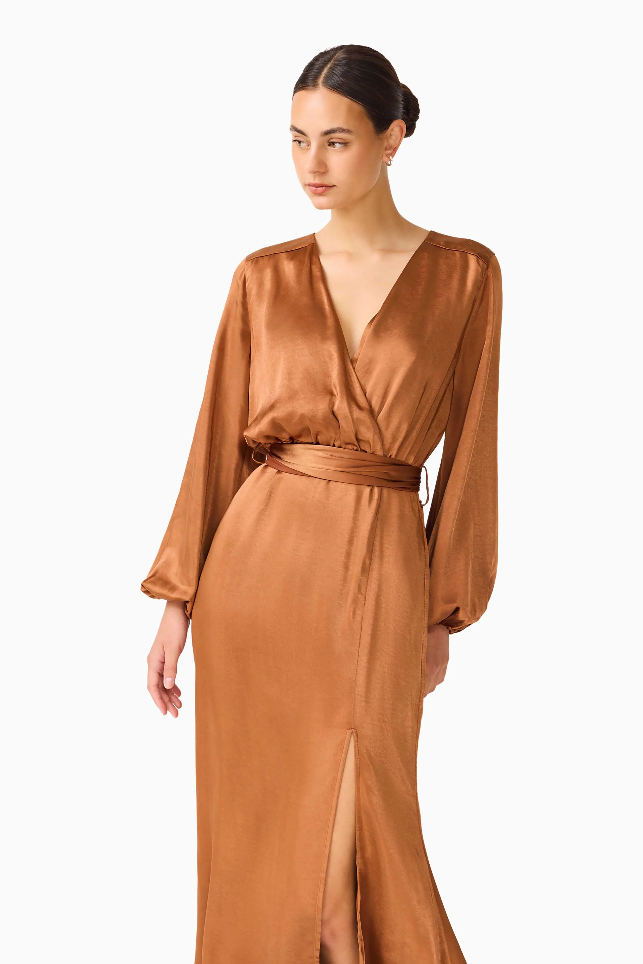 Kai Long Sleeve Maxi Dress in Toffee Brown