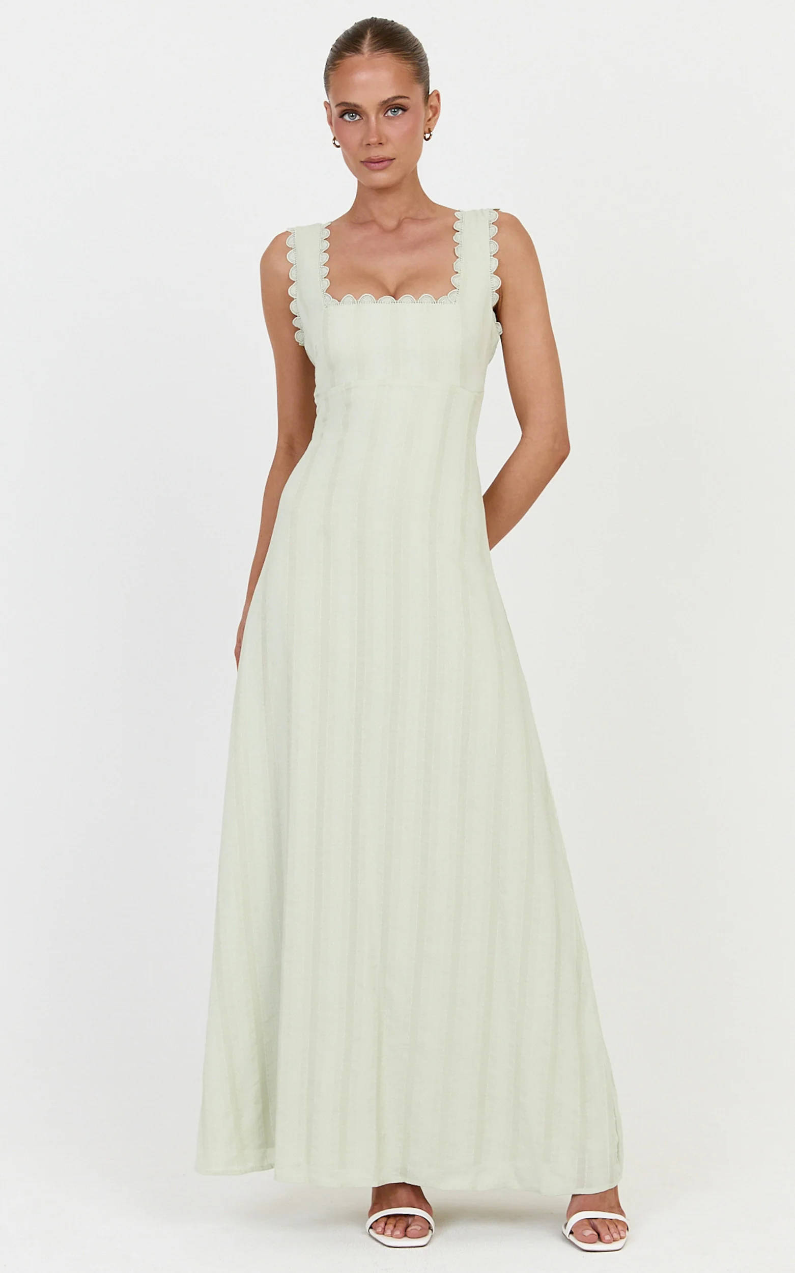 Roxanne Midi Dress - Square Neck Fit And Flare Dress in Sage