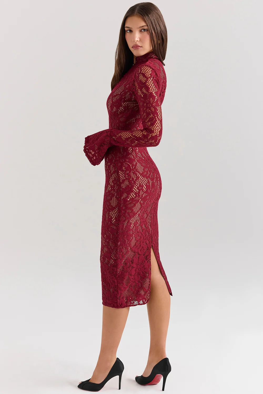 Berry Lace Midi Dress