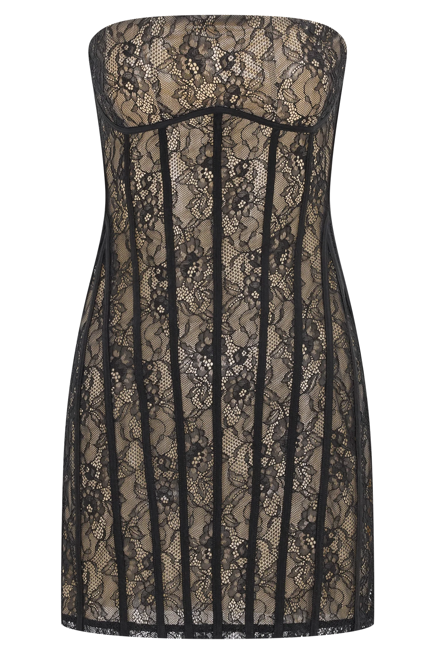 Jeannette Panelled Lace Mini Dress - Black