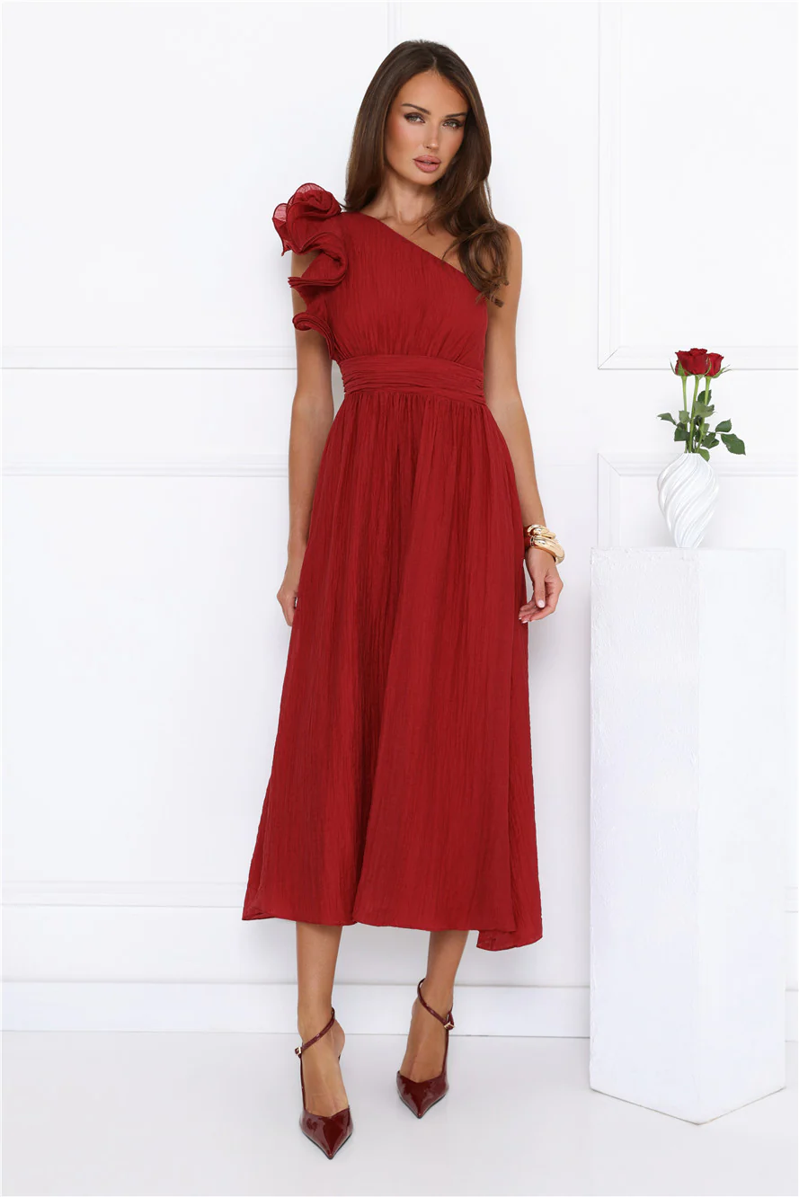 Find Out One Shoulder Midi Dress Wine