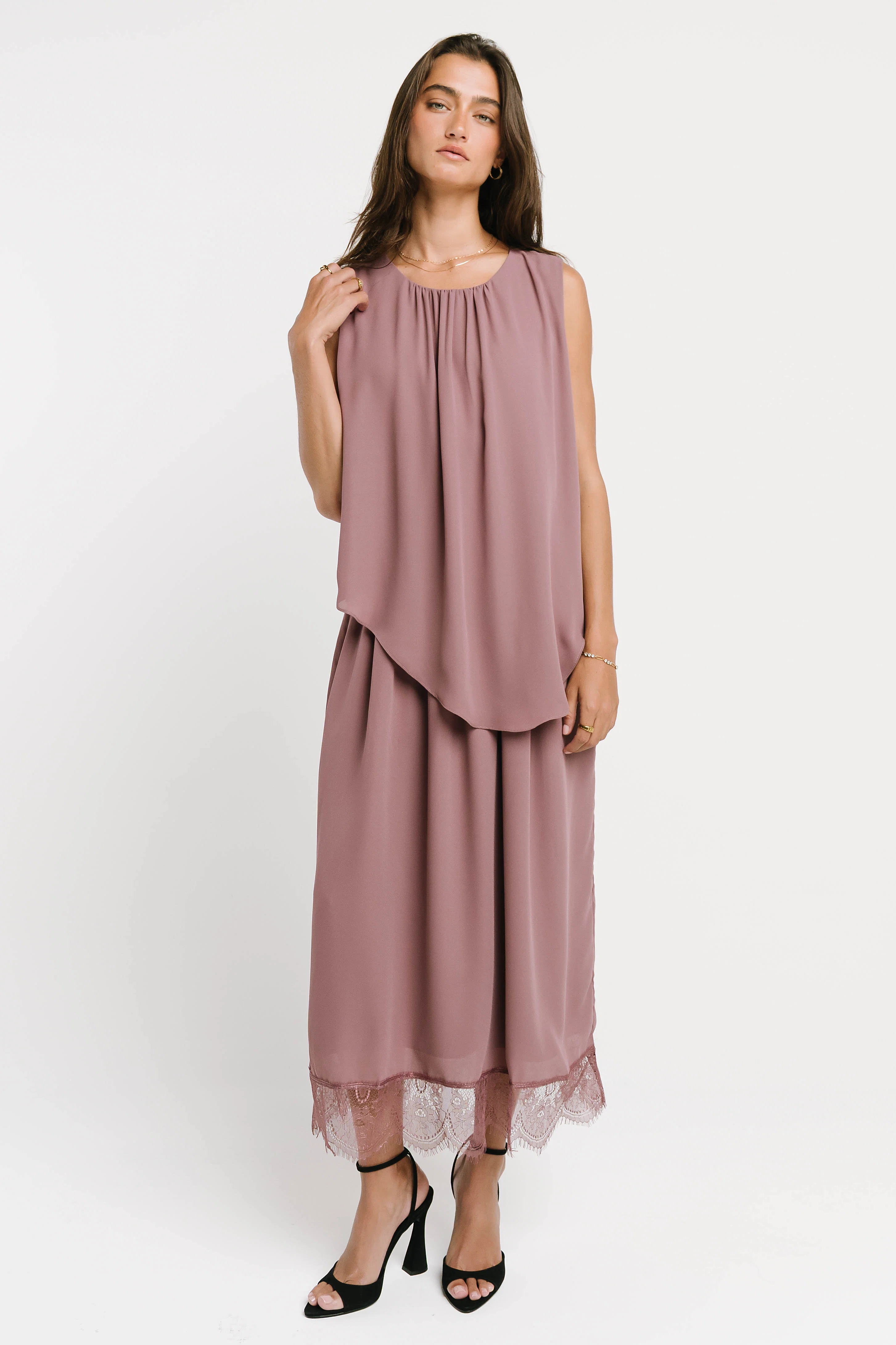 Eleanor Tiered Midi Dress in Mauve