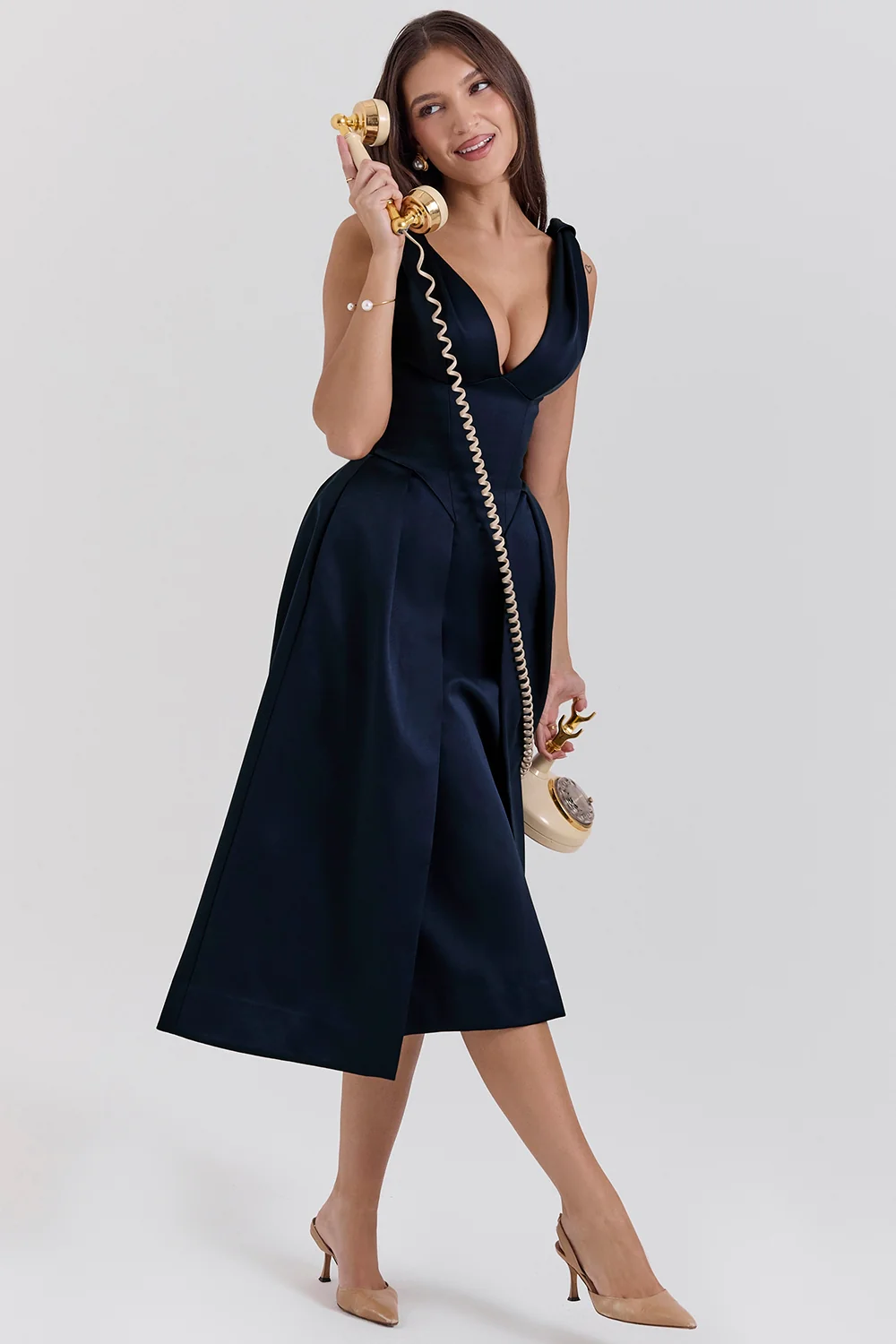 Midnight Twist Strap Satin Midi Dress