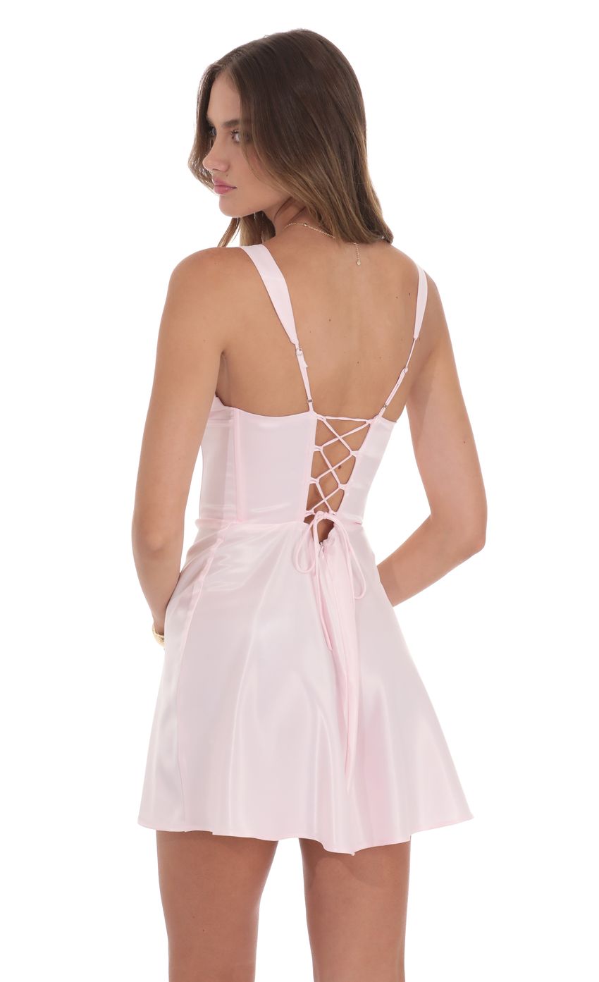 Satin V-Neck Corset Dress in Pink