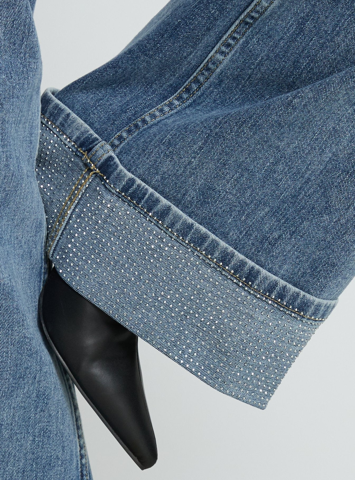 Ramos Diamante Low Rise Wide Leg Denim Jeans Washed Mid Blue