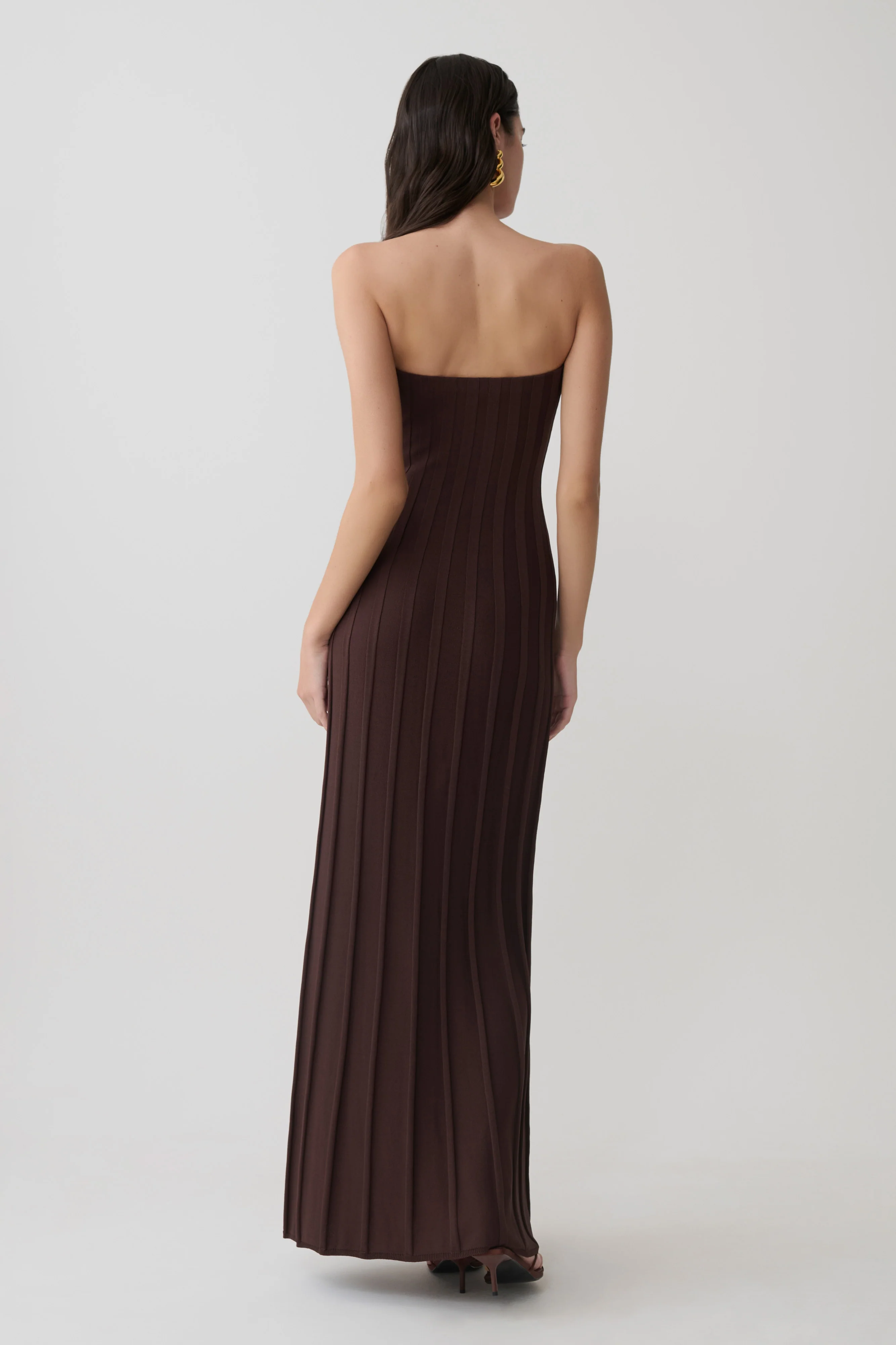 Pia Ribbed Strapless Maxi Dress - Chocolate