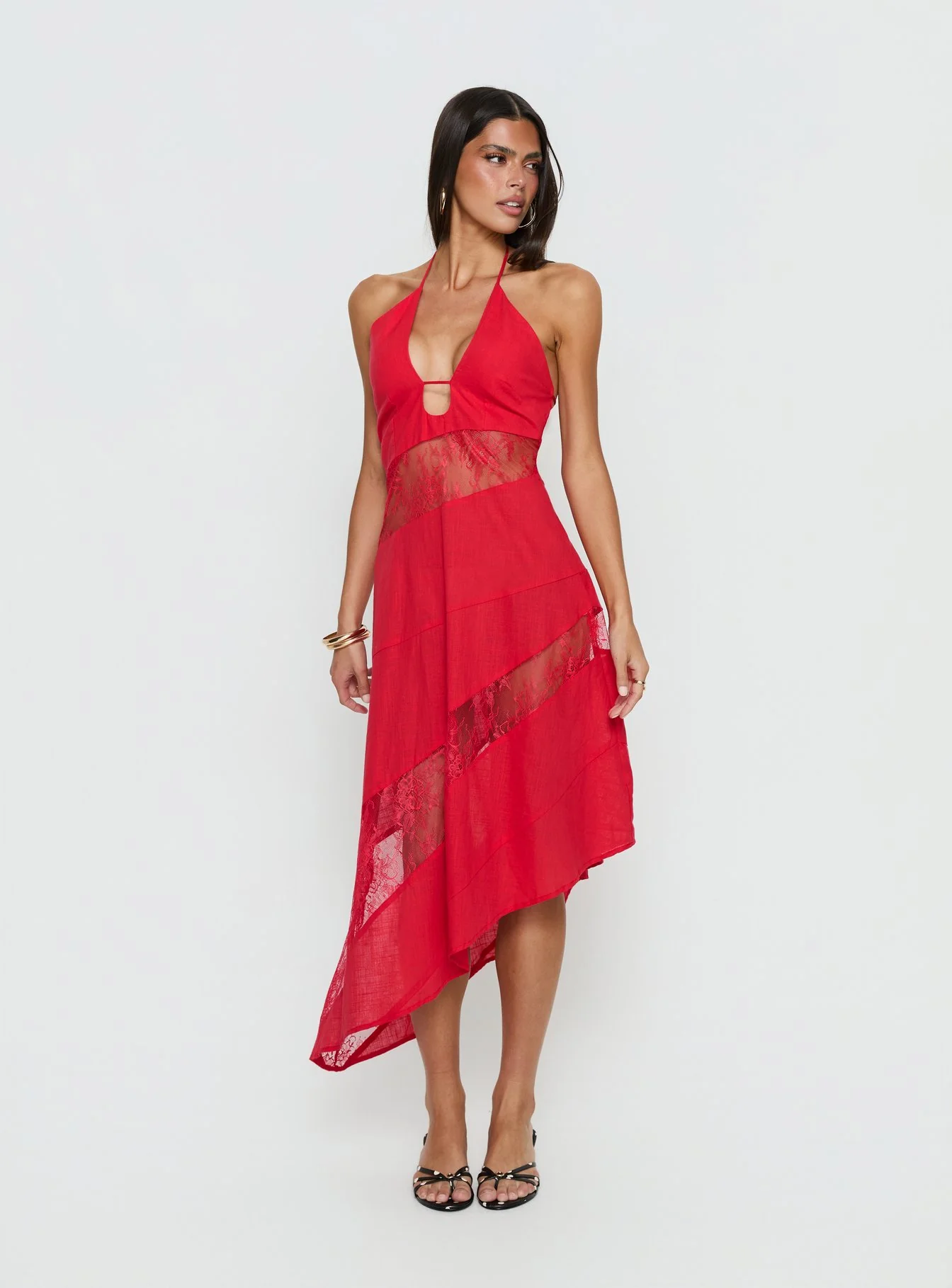 Down With Love Asymmetrical Midi Dress Red