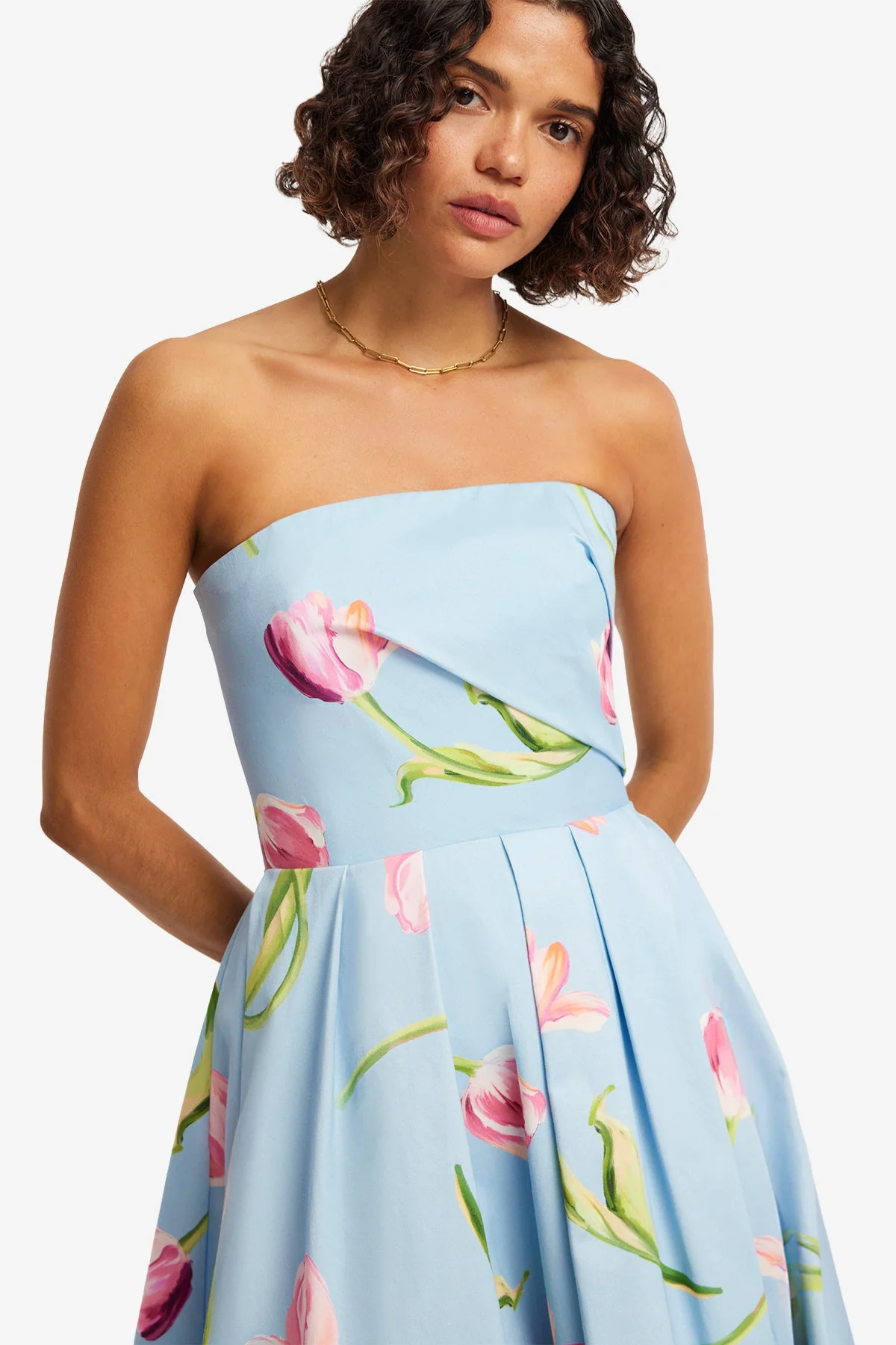 Lynn Bustier Midi Dress - Tulip Print in Blue