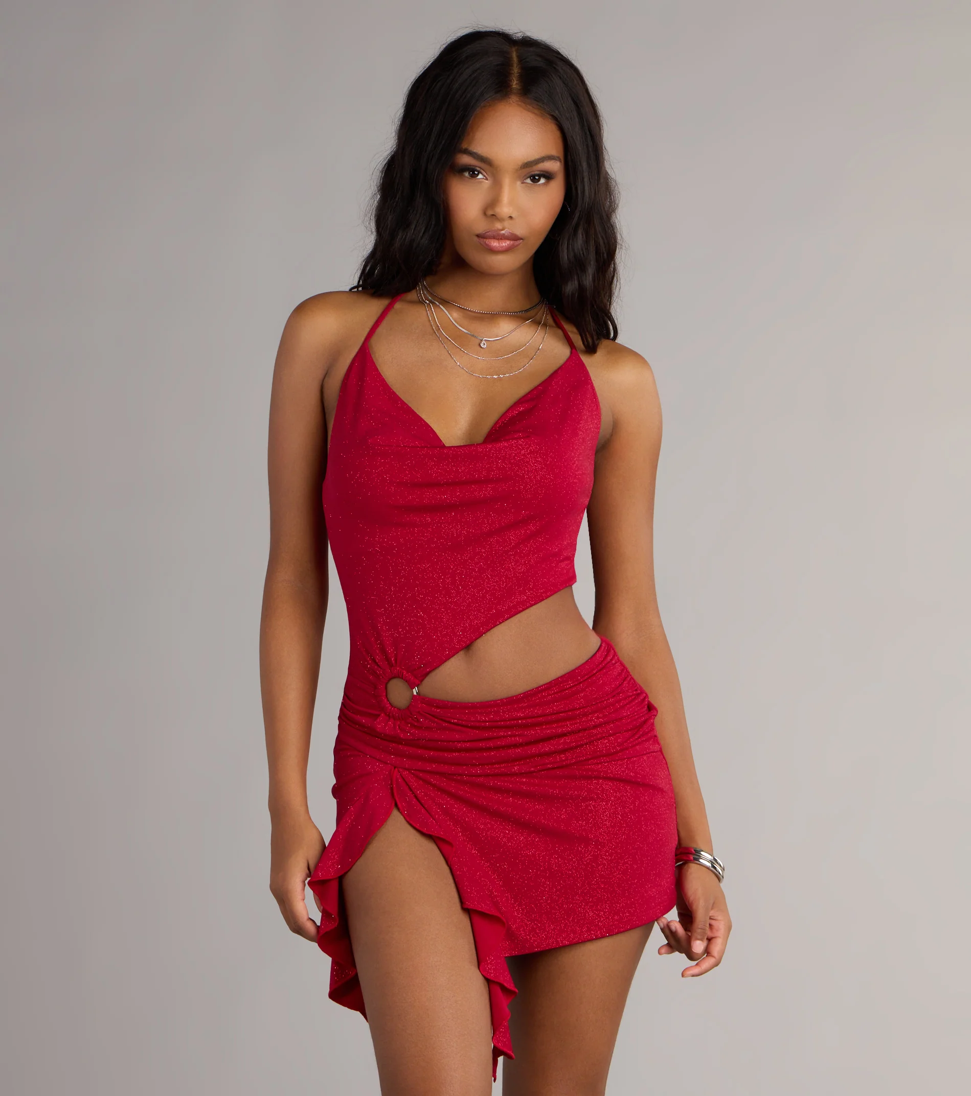 All Eyes On You Glitter Knit Cutout Mini Dress