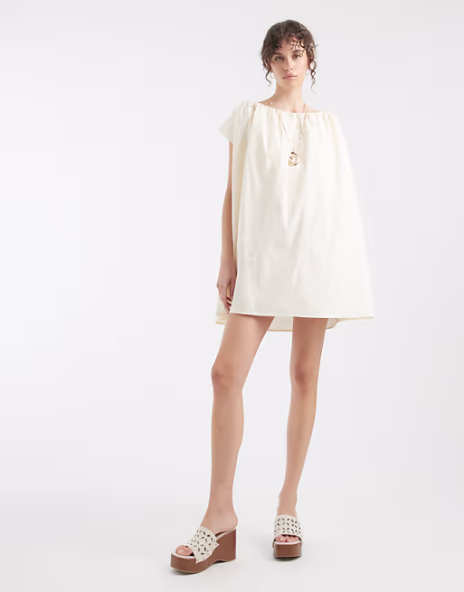 volume puff mini dress in bone