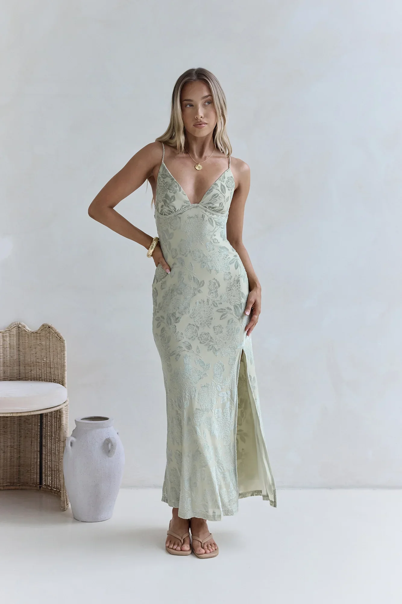 Far And Away Mesh Maxi Dress Sage