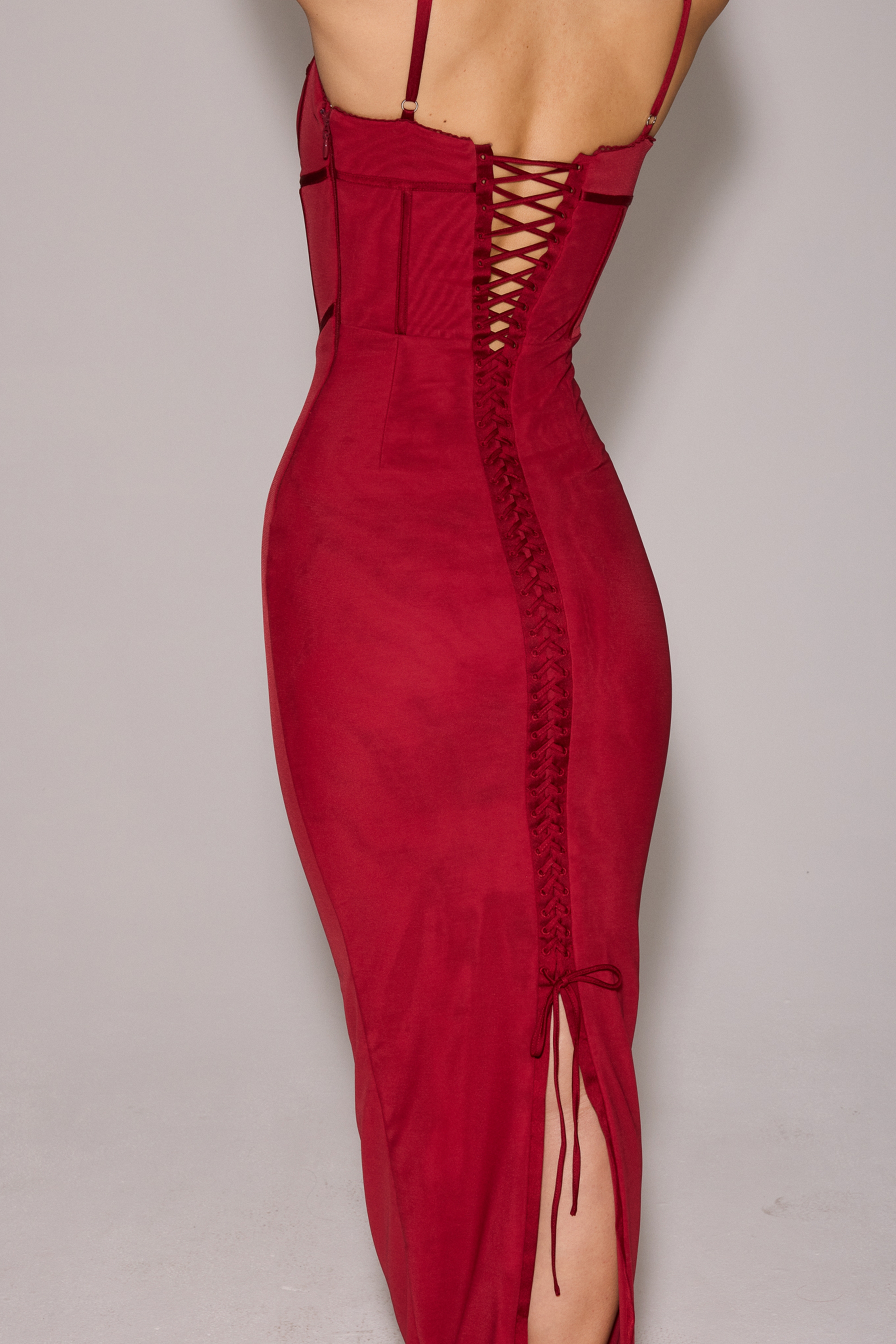 Wine Mesh Bodycon Maxi Dress