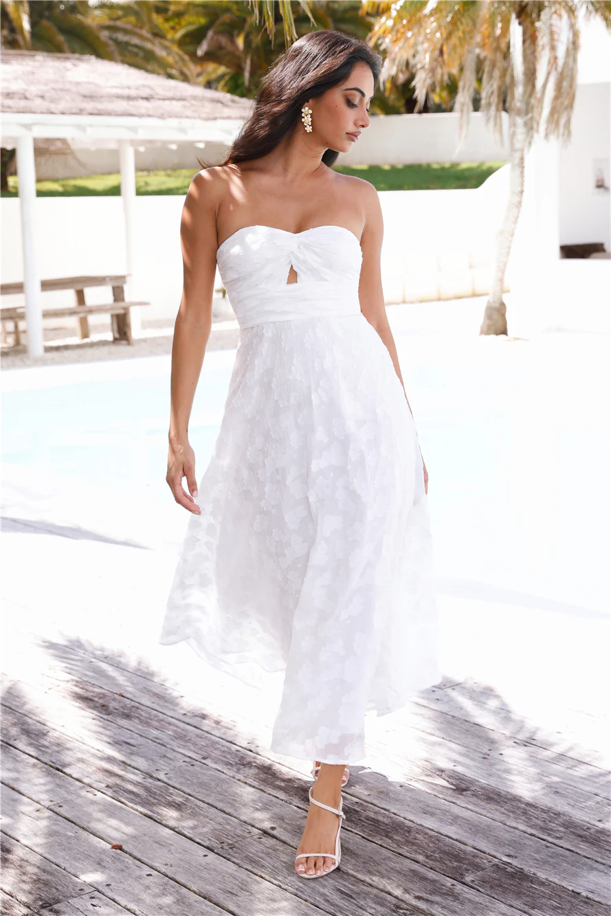 Talk About Yourself Strapless Maxi Dress White - luluinthesky