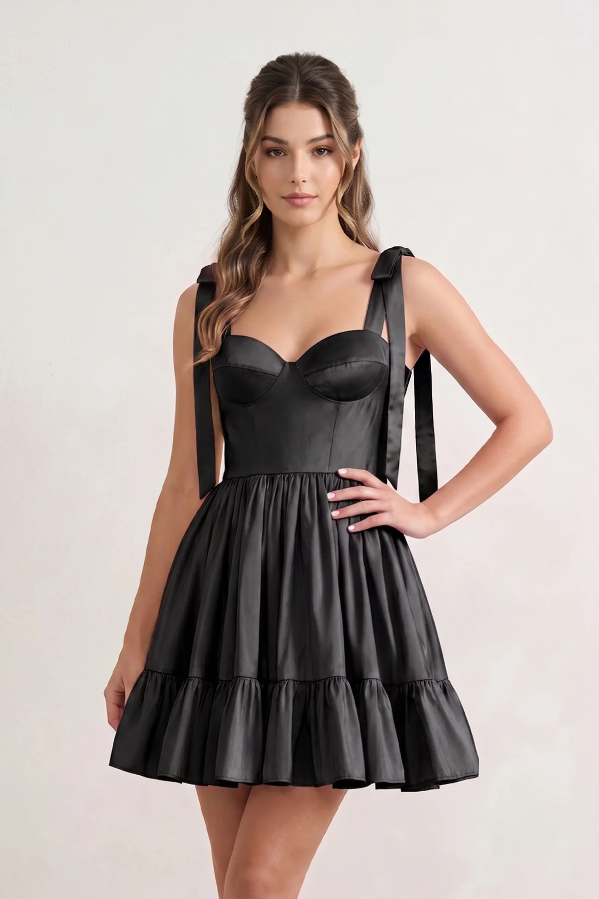 A-line Sweetheart Pink Ruffled Taffeta Homecoming Dress With Bow Straps