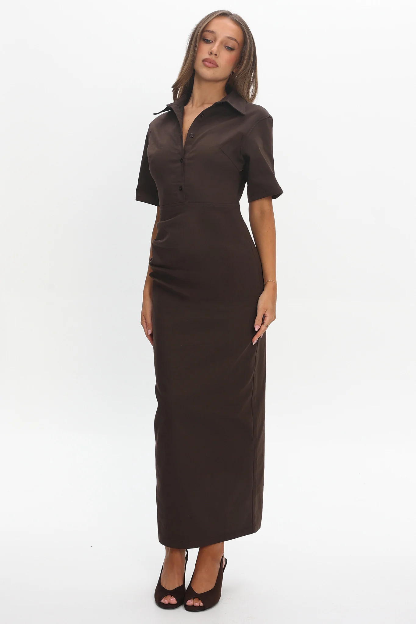 City Girl Collared Maxi Dress Chocolate