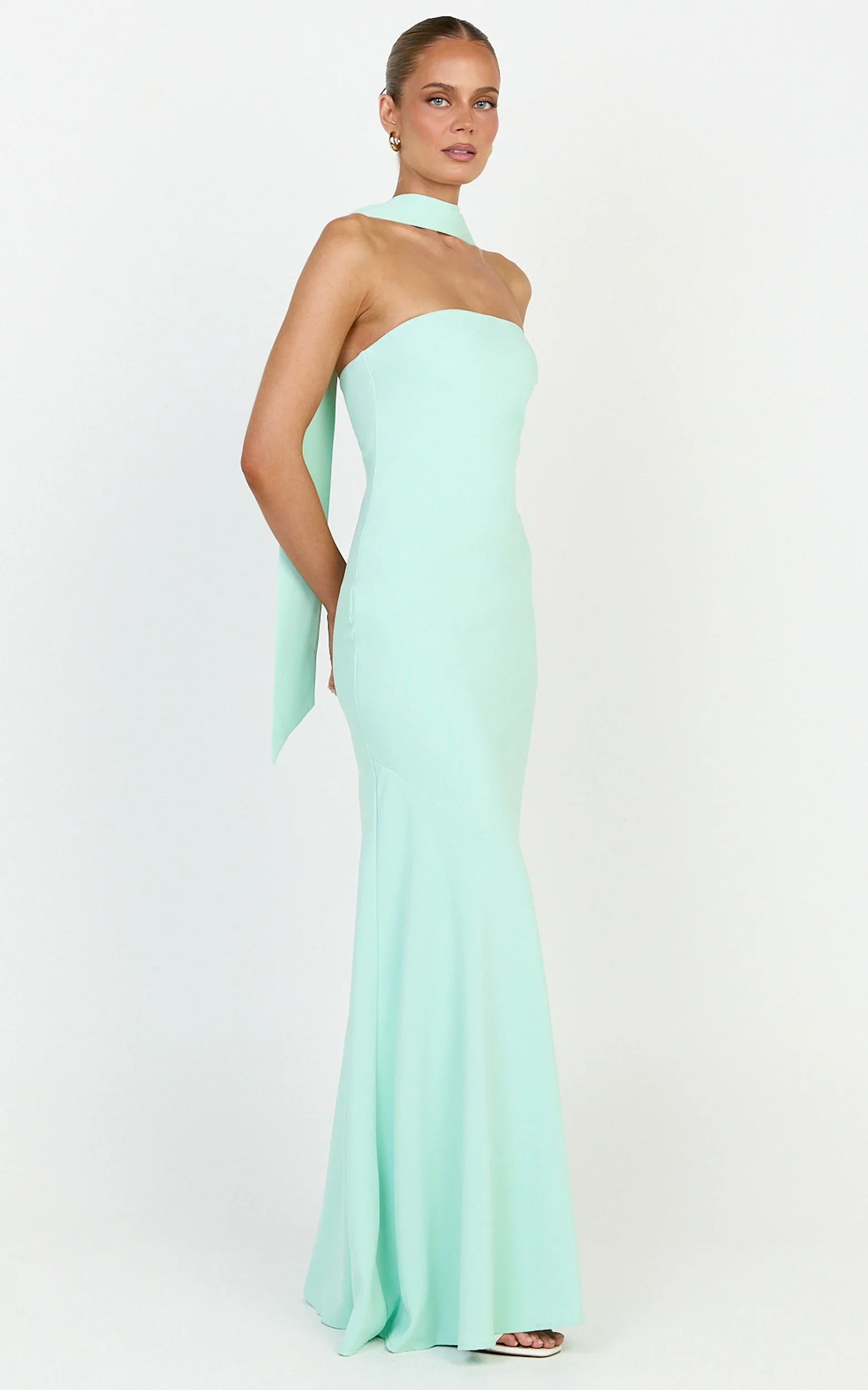 Lolly Maxi Dress - Strapless Bias Column Dress with Scarf in Mint