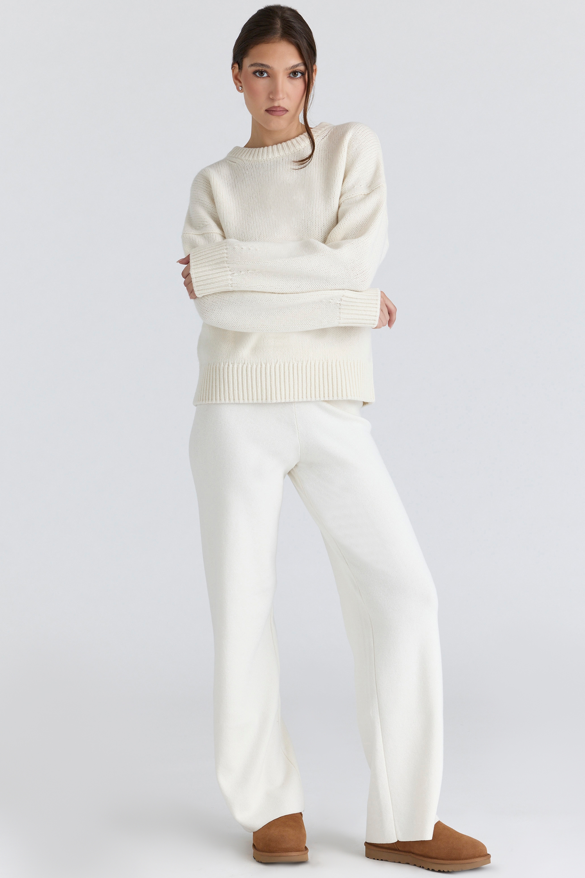 ivory merino wool knit trousers