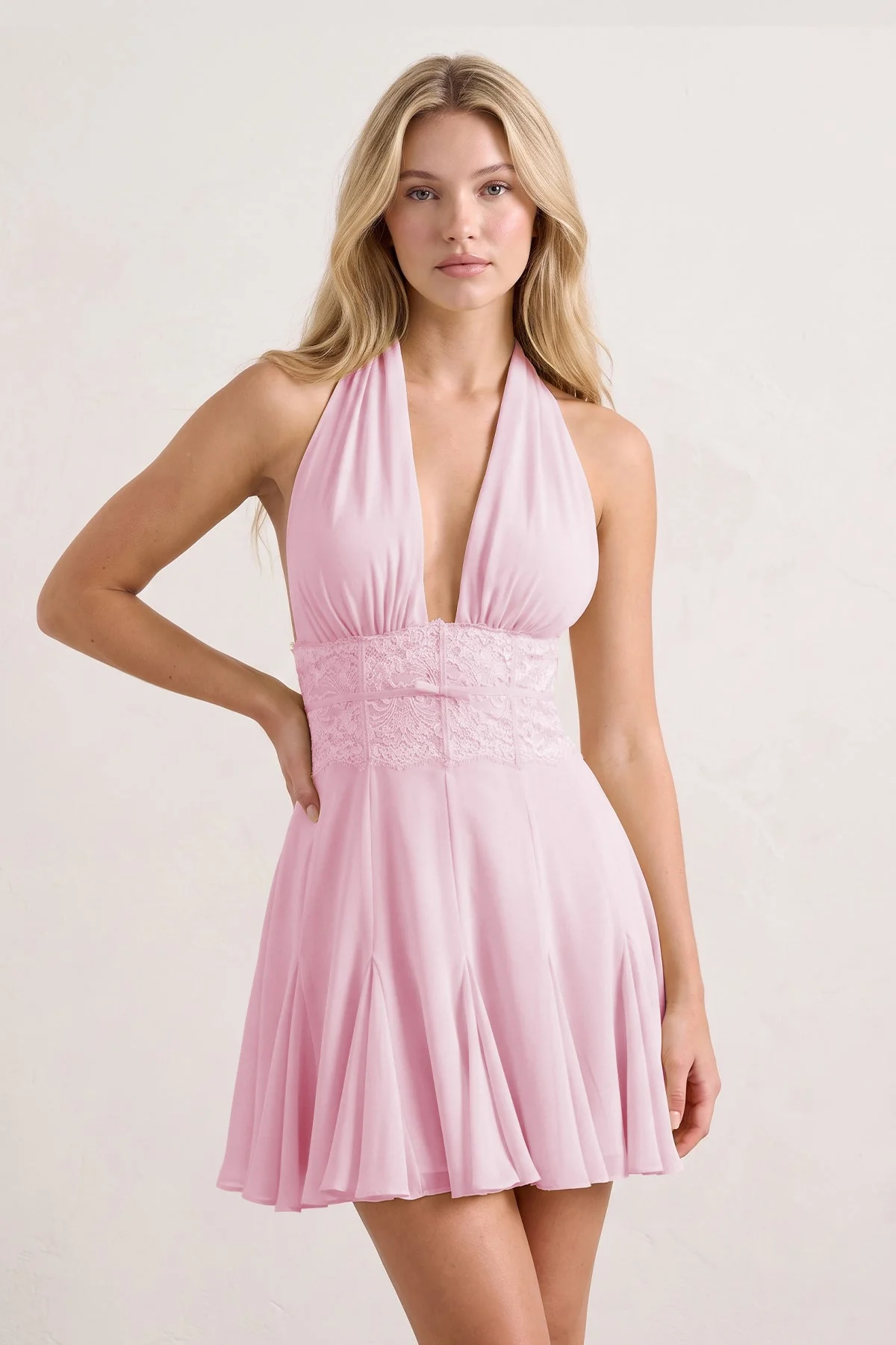 Yellow Plunge A-Line Linen Ruffled Homecoming Dress with Bow