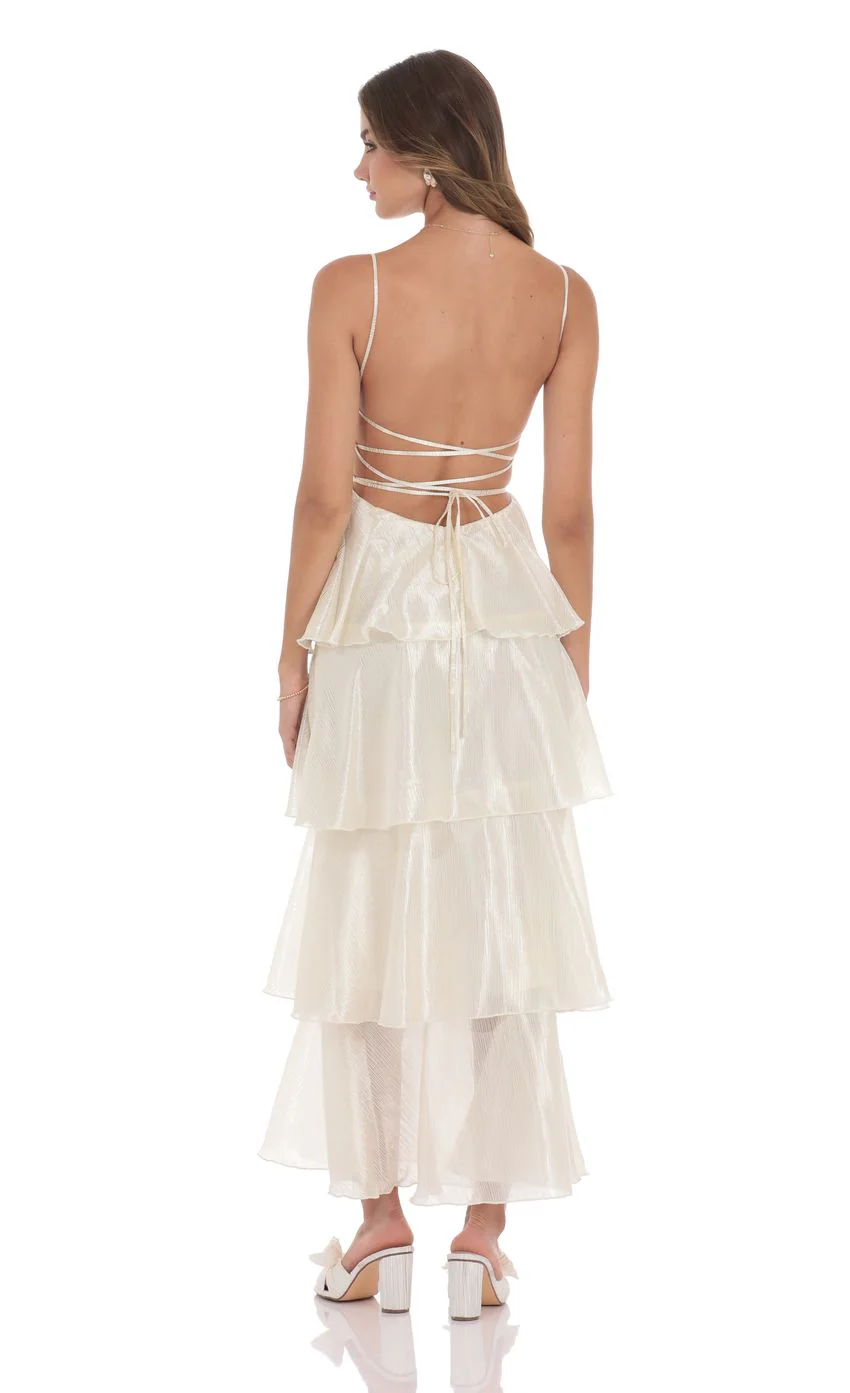 Crinkle Sheen Maxi Dress in Deep Cream