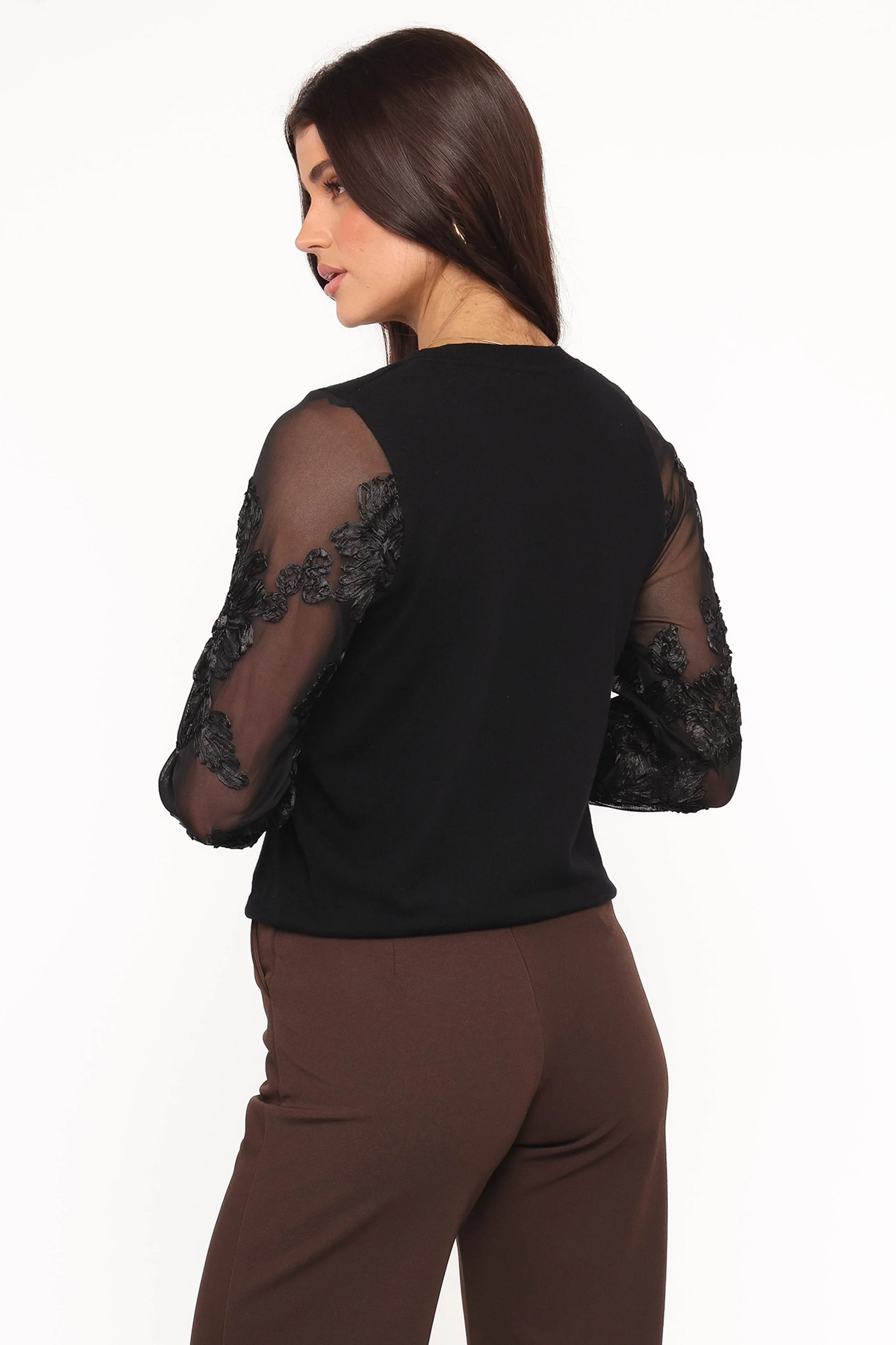 Cailin Sheer Sleeve Top - Black