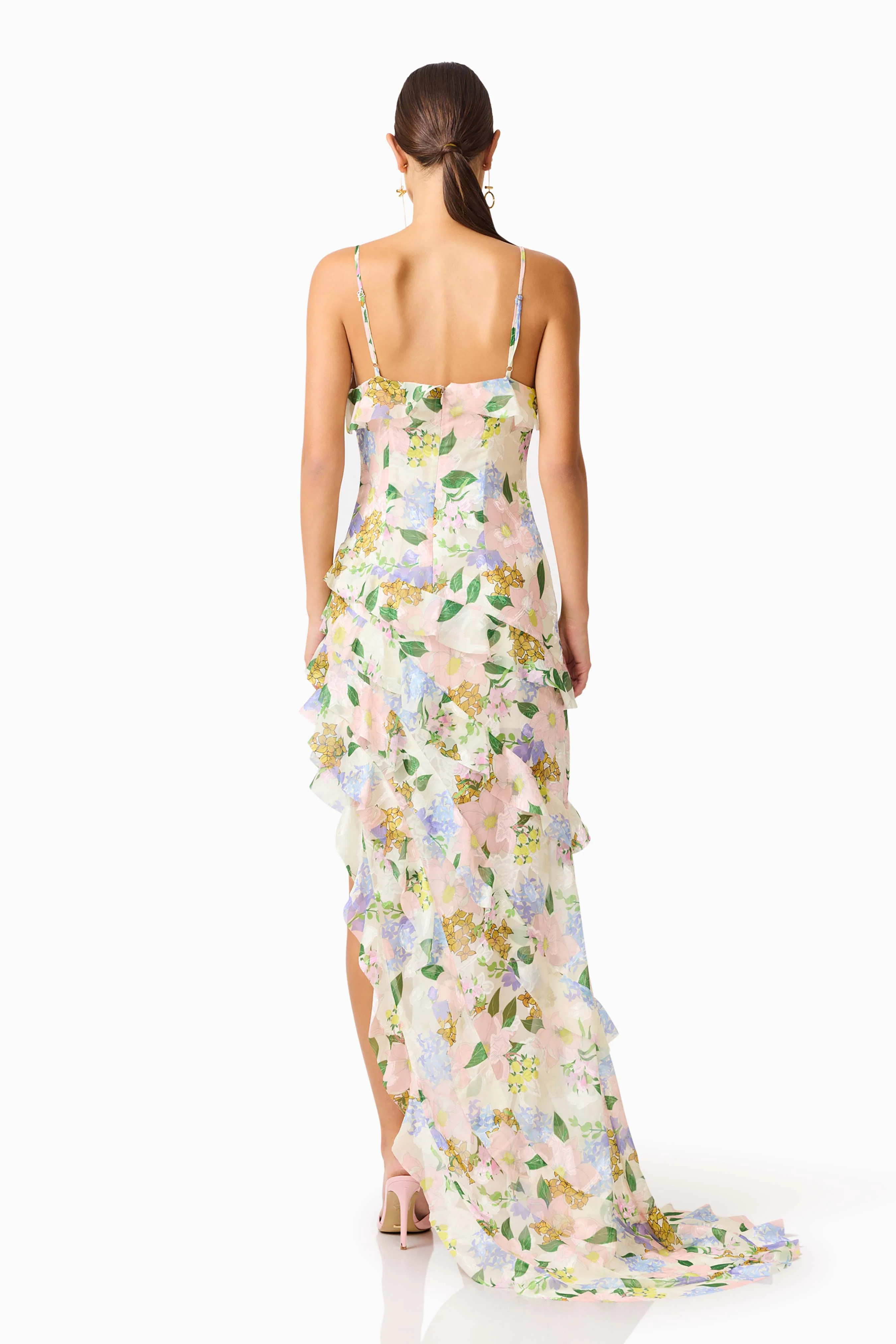 Cosima Asymmetrical Gown In Florals