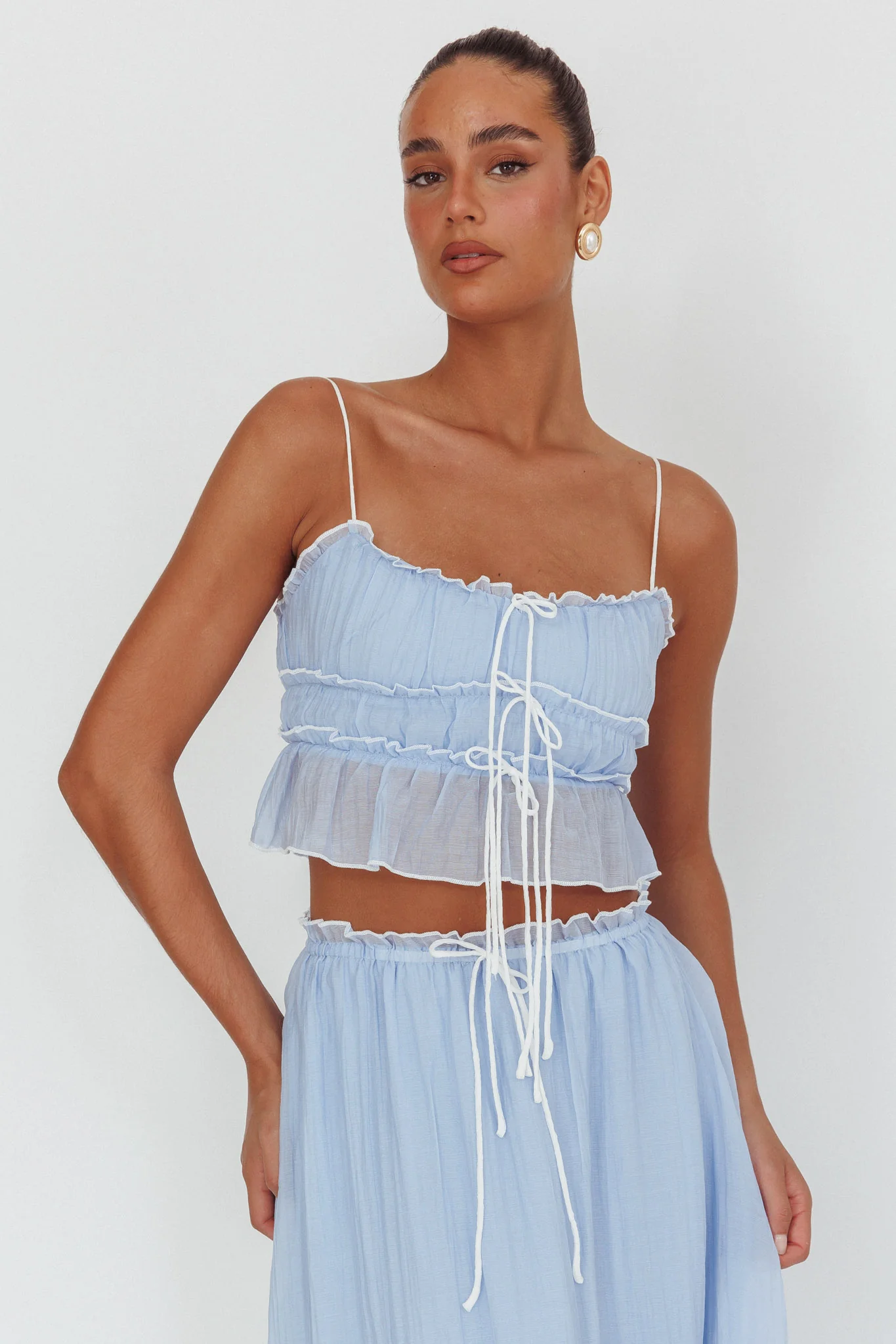 Maidens Tie Detail Overlock Top Cloud Blue