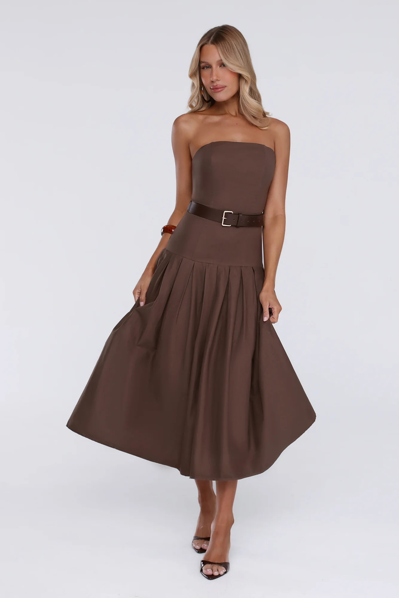 Modern Lady Strapless Midi Dress Brown