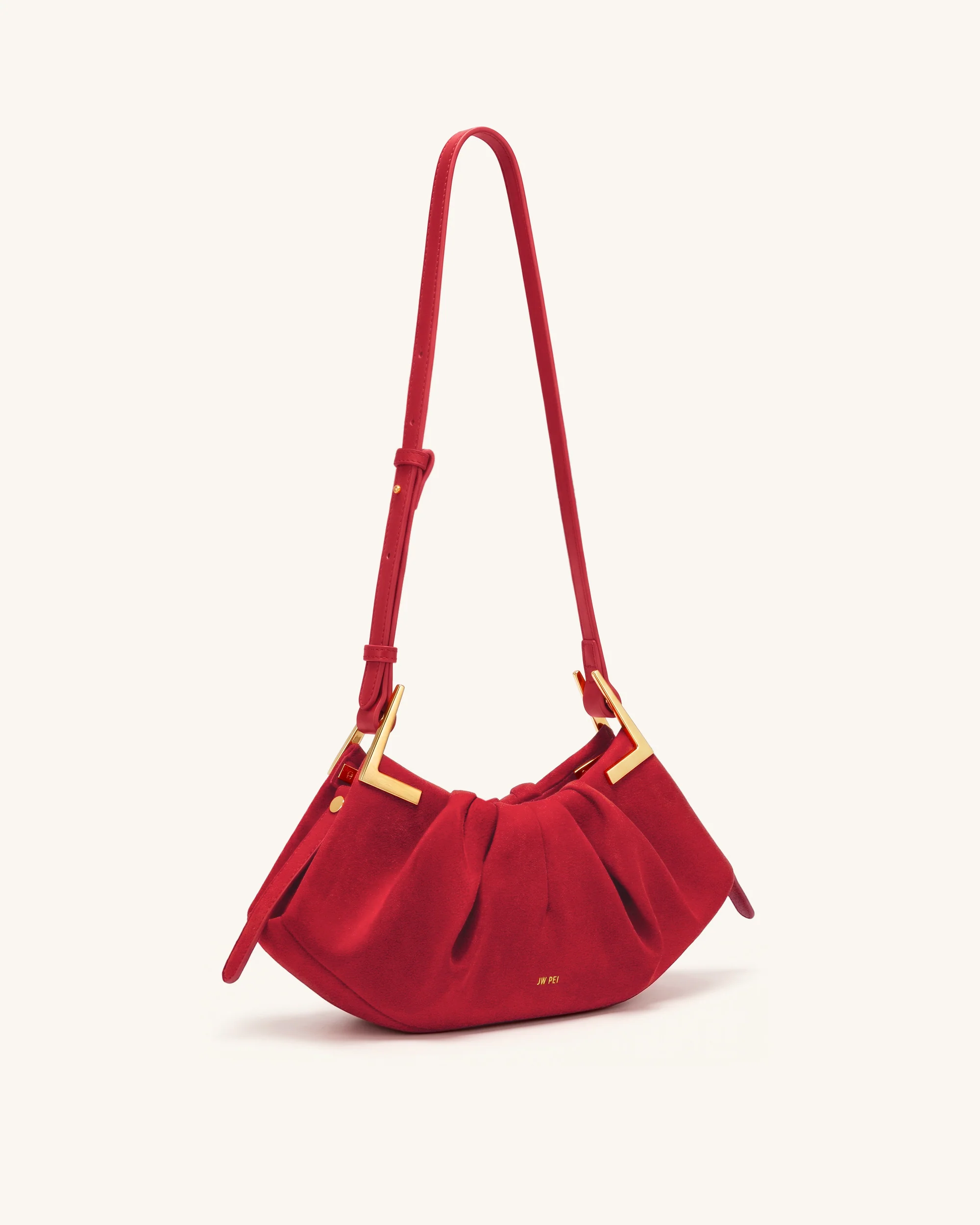 Amelia Faux Suede Pleated Shoulder Bag - Red