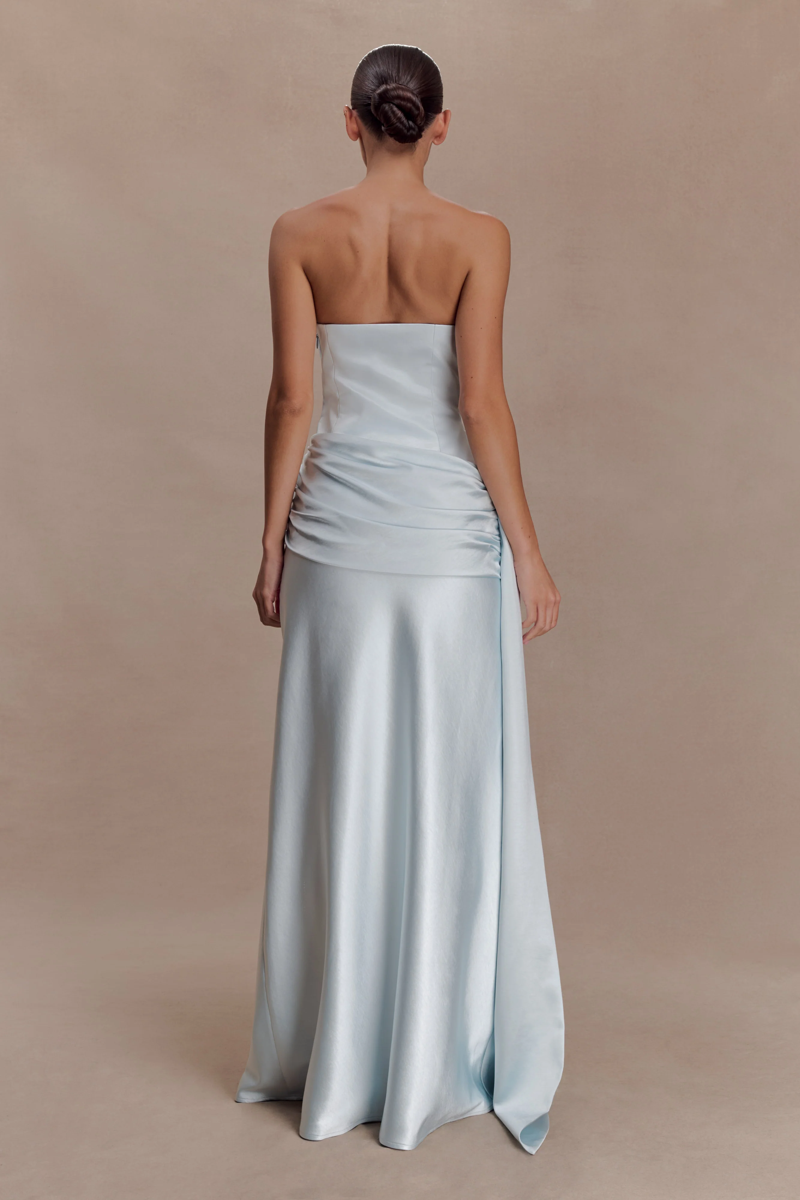 Sarah Strapless Maxi Dress With Waist Tie - Ice Blue