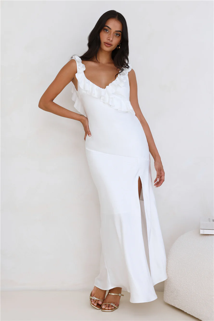 Chasing The Spark Satin Maxi Dress White - luluinthesky