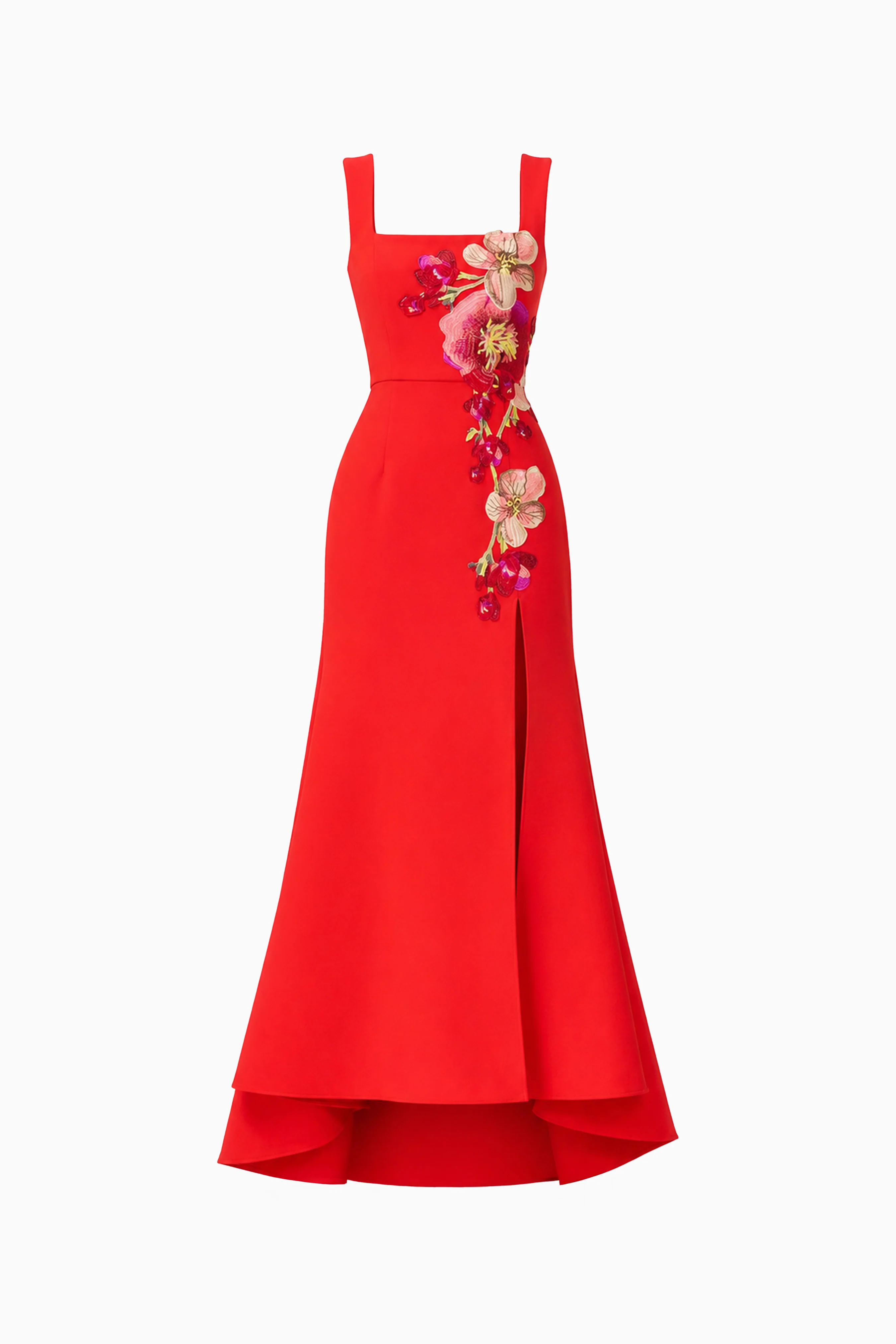 Fleurisca Embroidered Gown in Scarlet Red