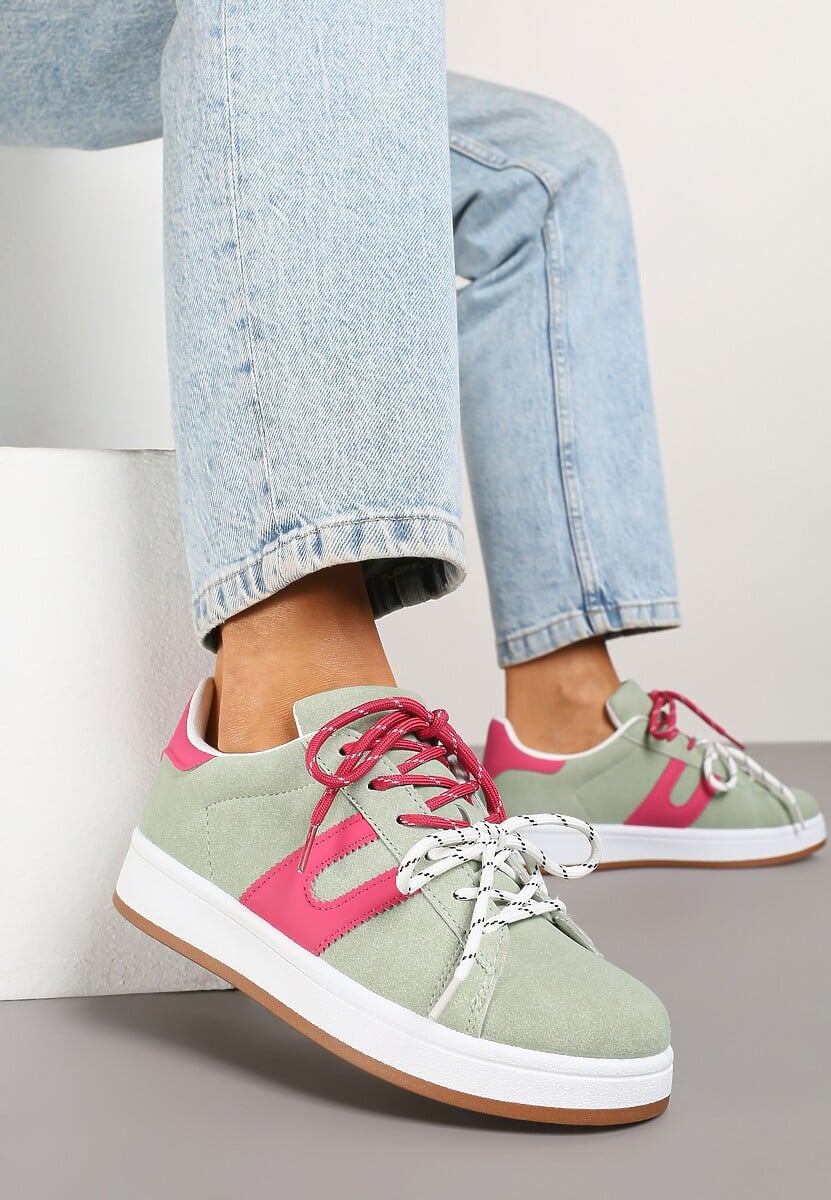 Zielono-Fuksjowe Sneakersy Ozdobione Geometrycznym Motywem Telindrela