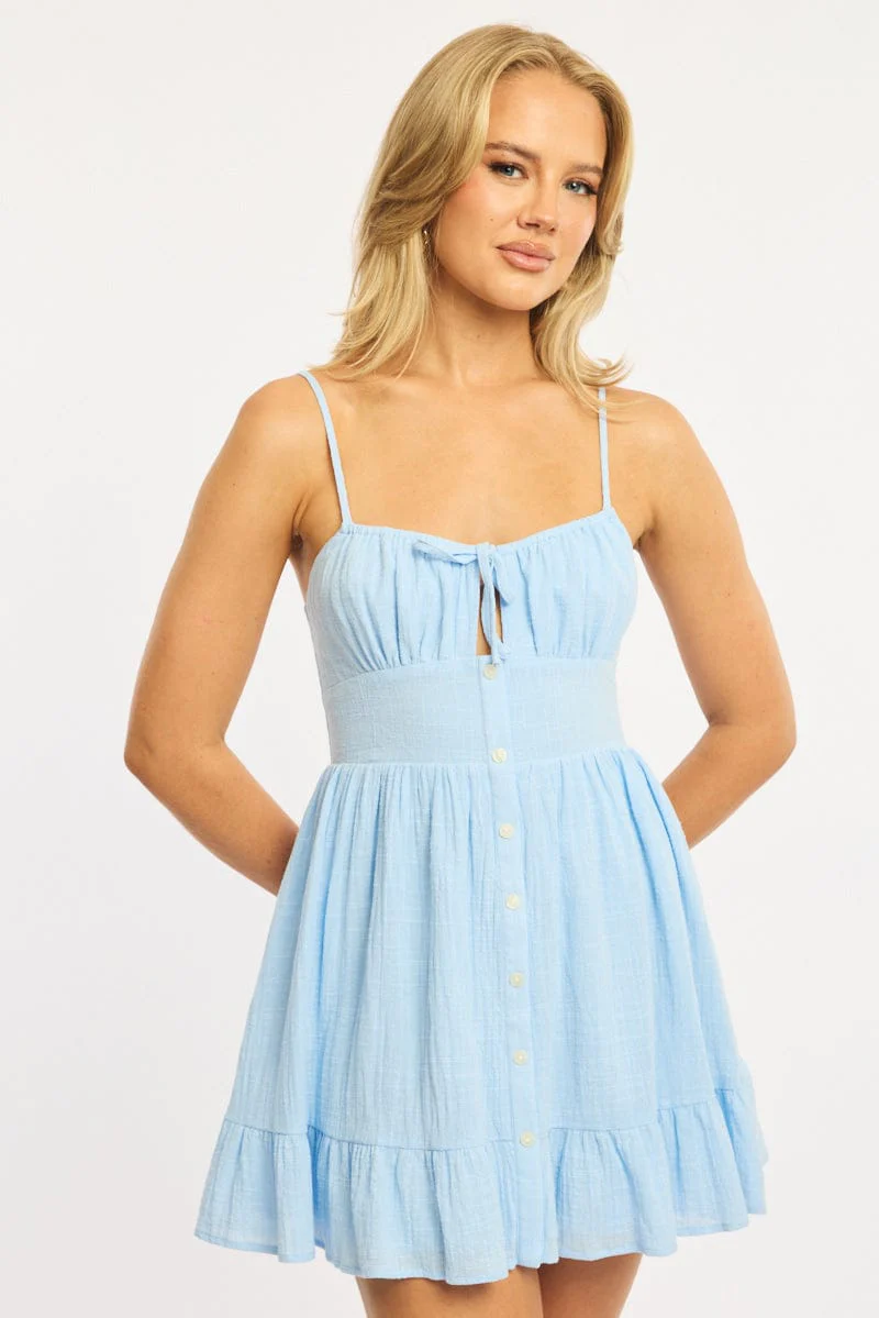Blue Fit And Flare Dress Mini