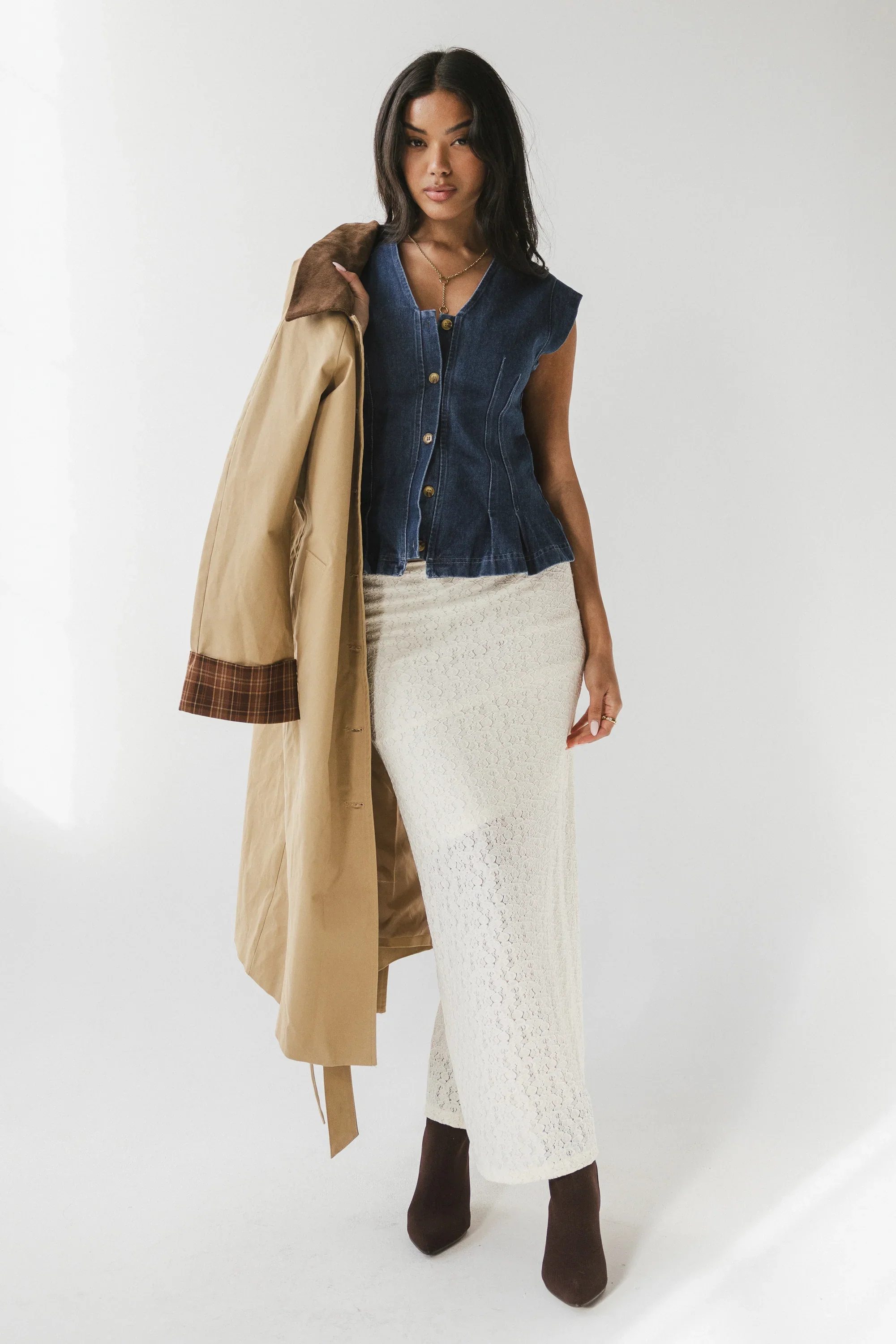 Cassie Pleated Blouse in Medium Wash