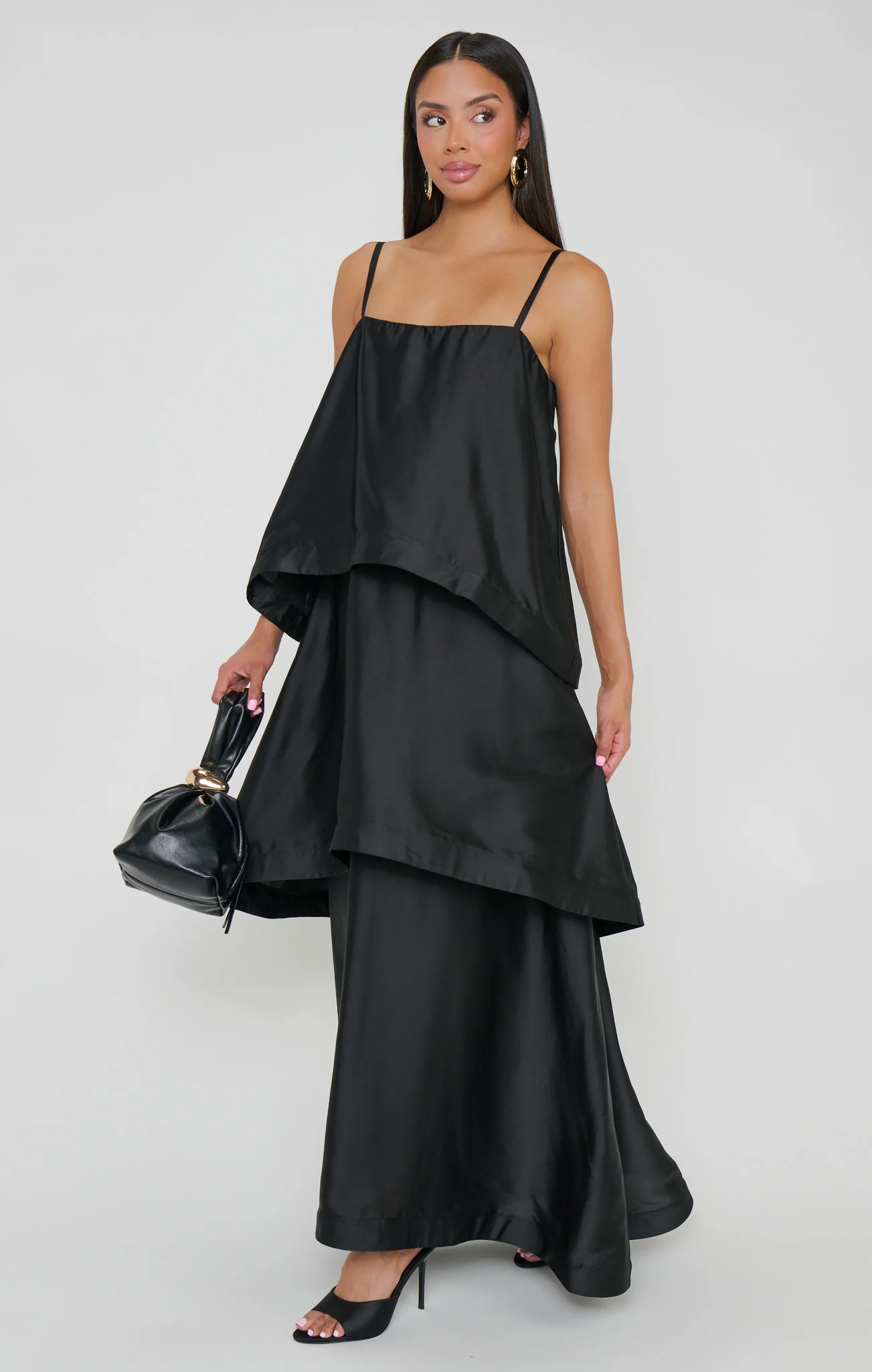 Ella Maxi Dress ~ Black Luxe Satin