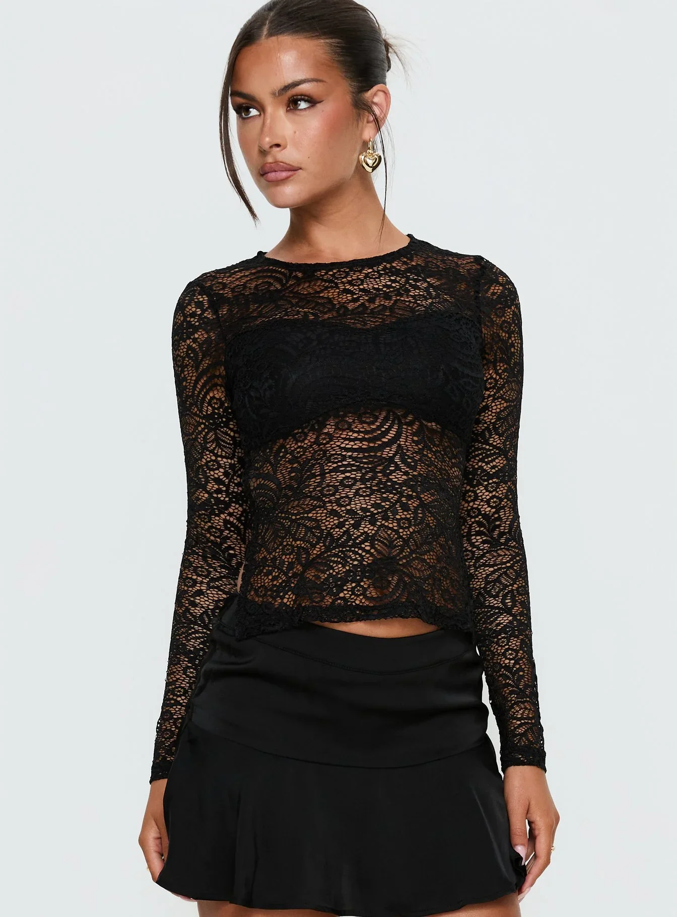 Uzo Long Sleeve Top Black Lace