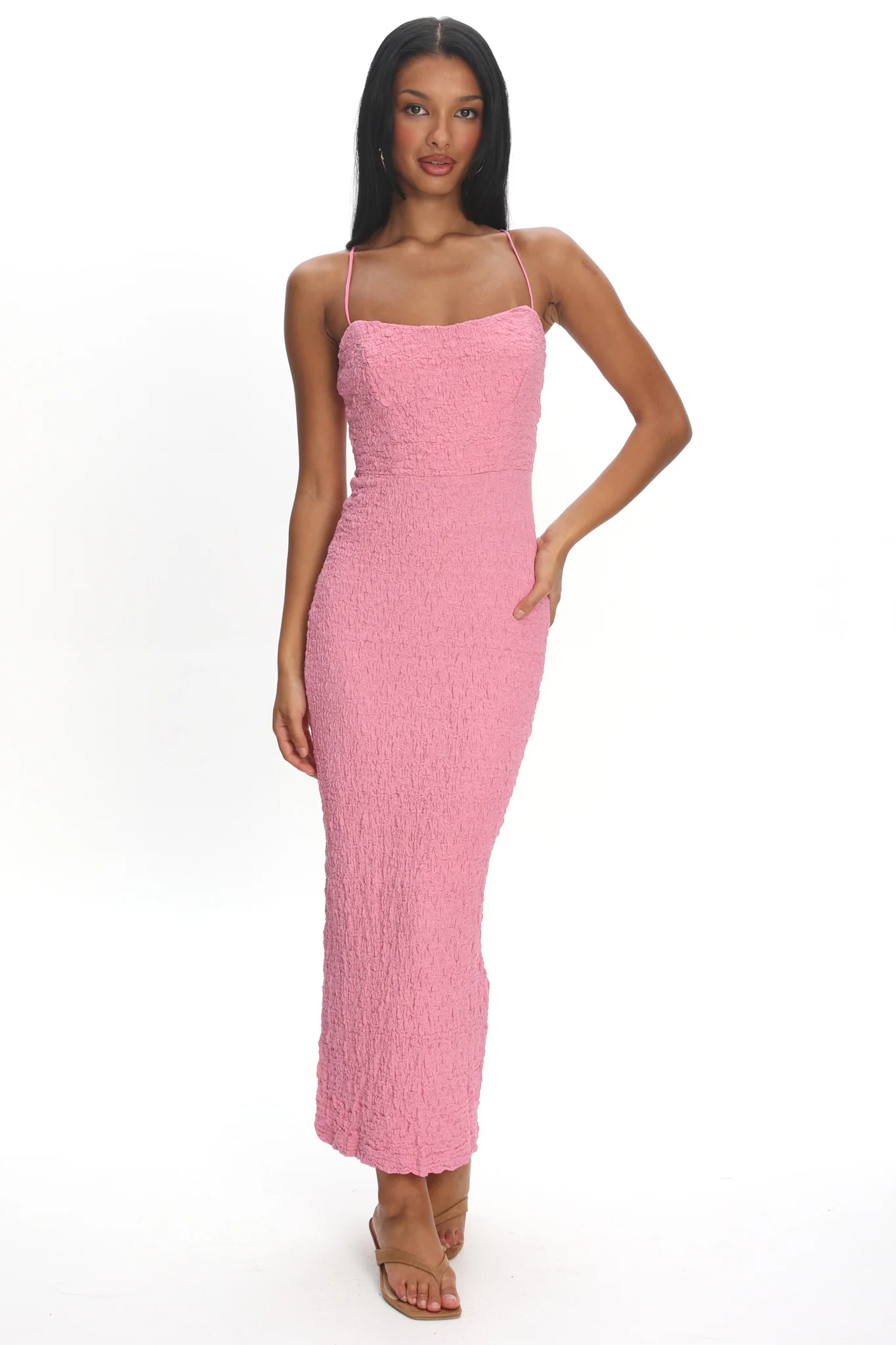 Logan Cami Strap Midi Dress Embellished Pink