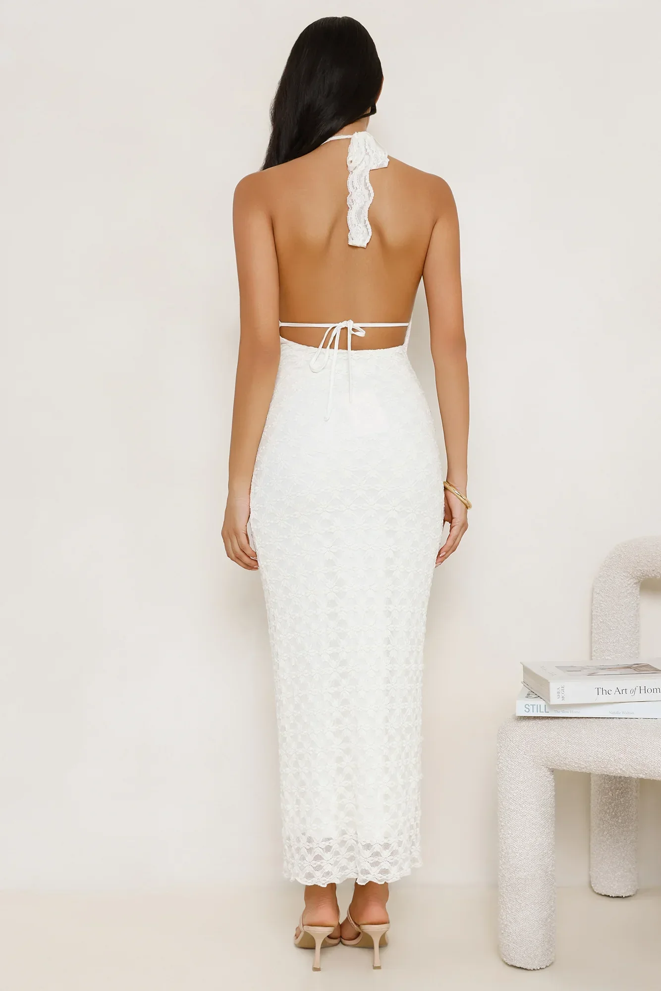 Lace Me Up Halter Maxi Dress Cream - luluinthesky