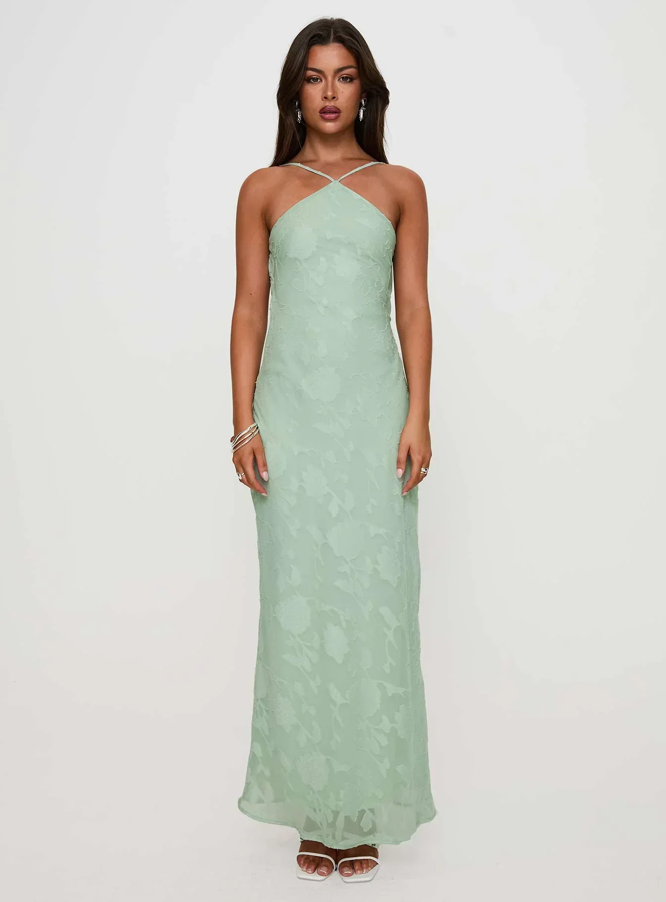 Zoelle Halter Maxi Dress Sage - luluinthesky