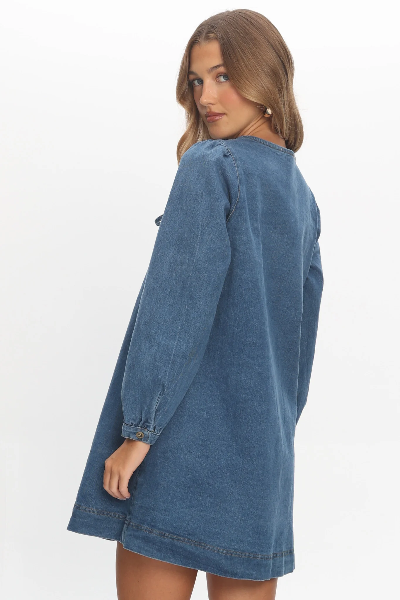 Salty Sea Long Sleeve Mini Dress Denim Blue