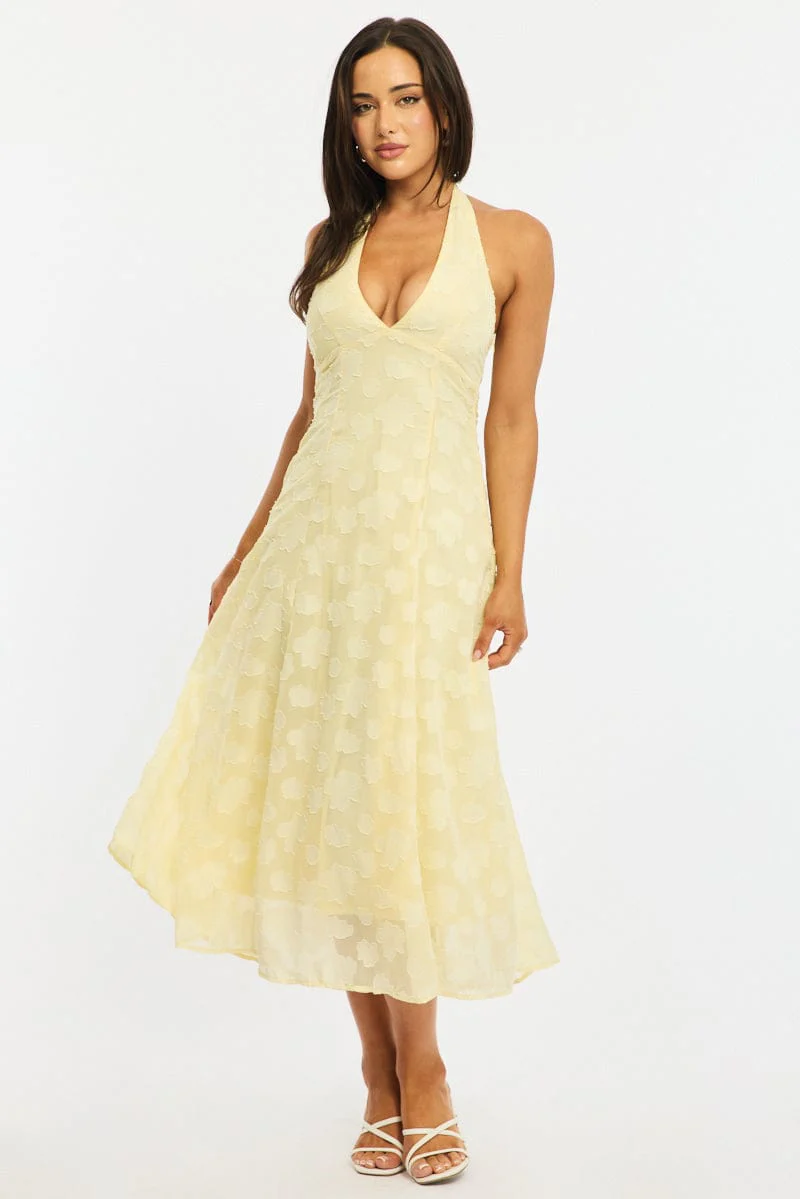 Yellow Halter Neck Midi Dress