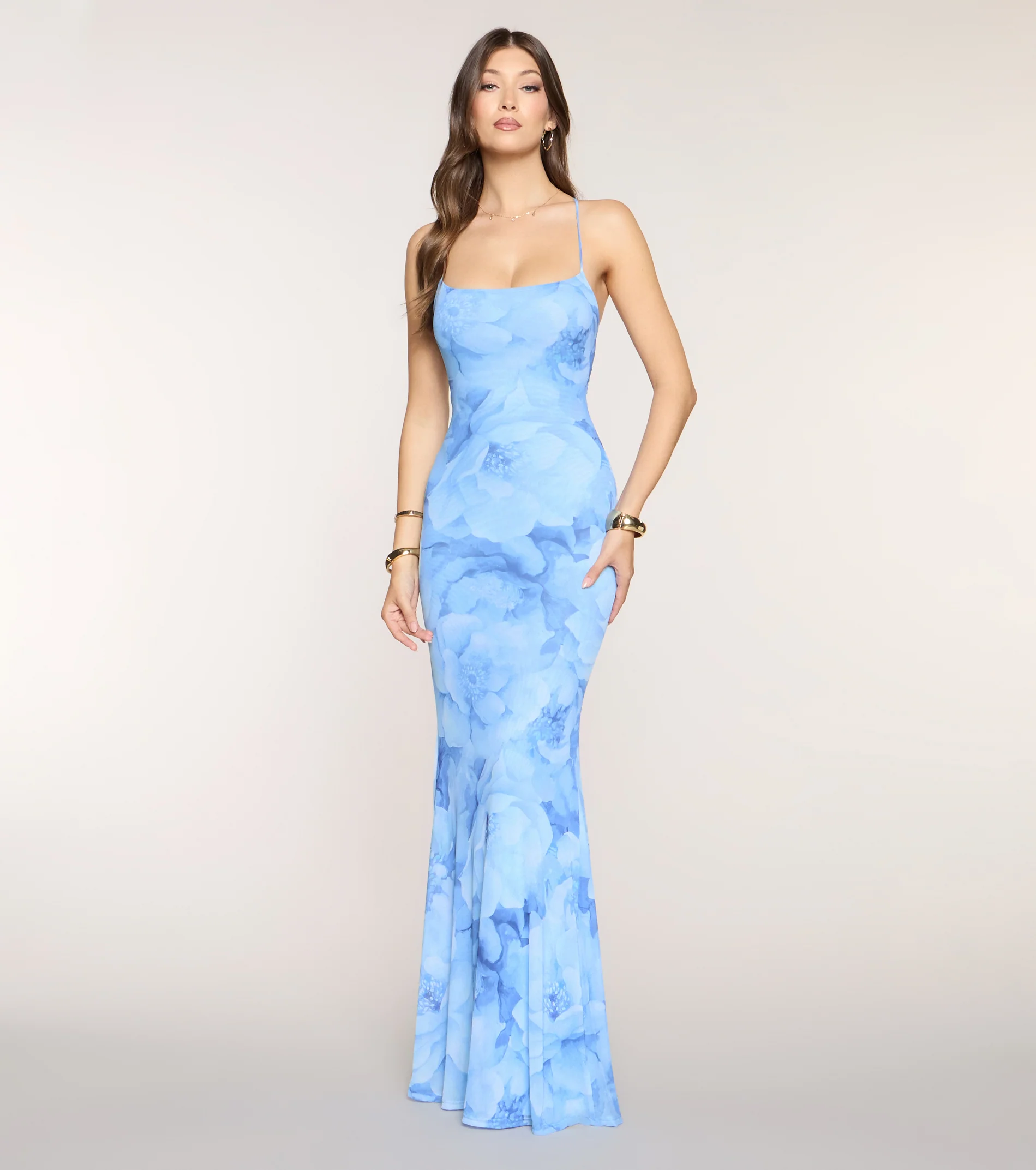 Marva Floral Lace-Up Mesh Formal Dress