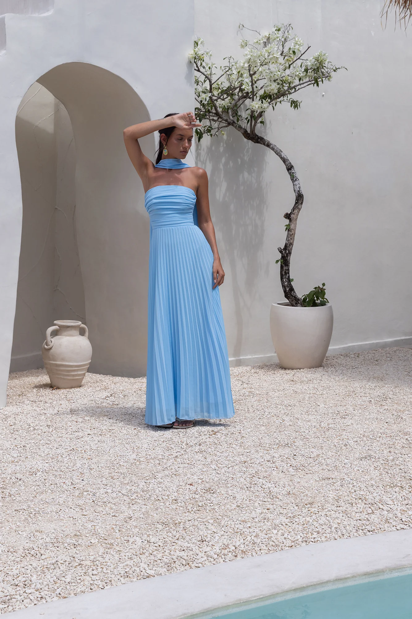 Rosewater Roads Strapless Maxi Dress Blue