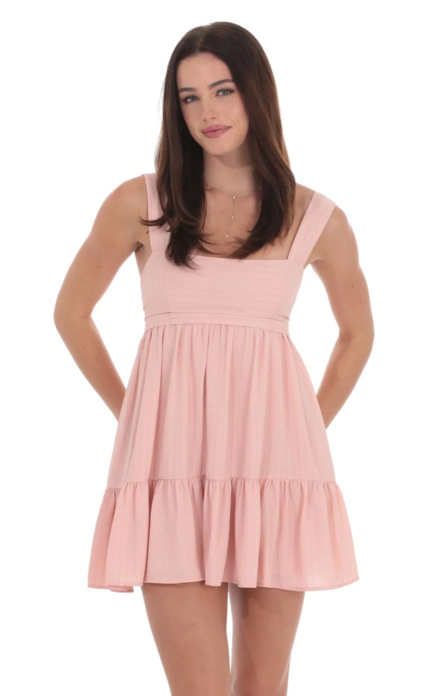 Shimmer Striped Babydoll Dress in Pink - luluinthesky