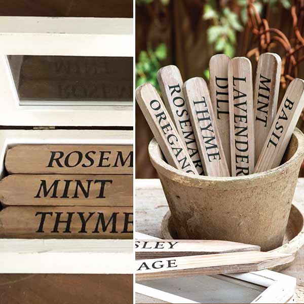 Set of 9 Wooden Herb Stakes in a Box